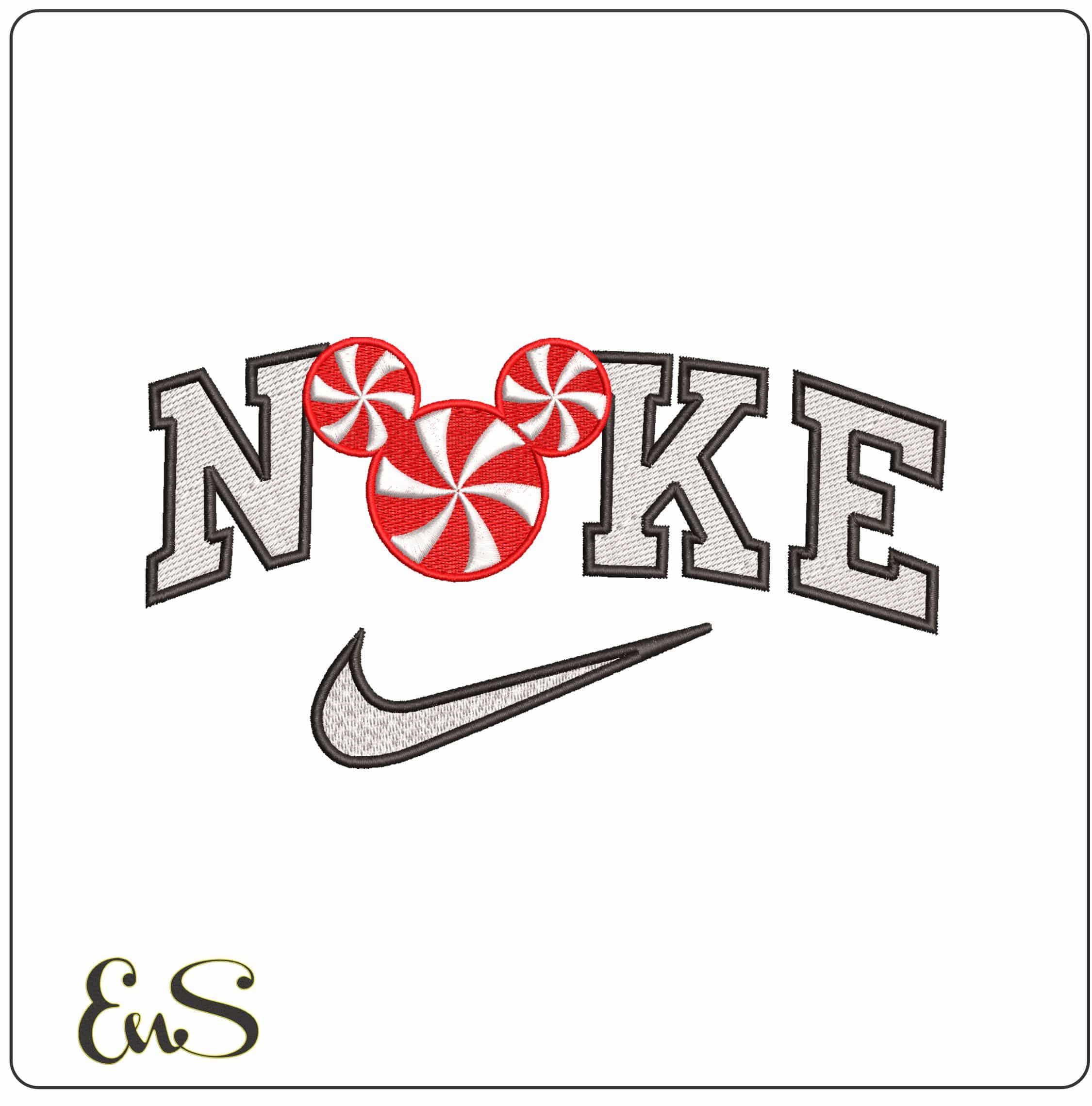 Nike Minnie Mouse head in Peppermints- Elegant embroidery design file - instant download