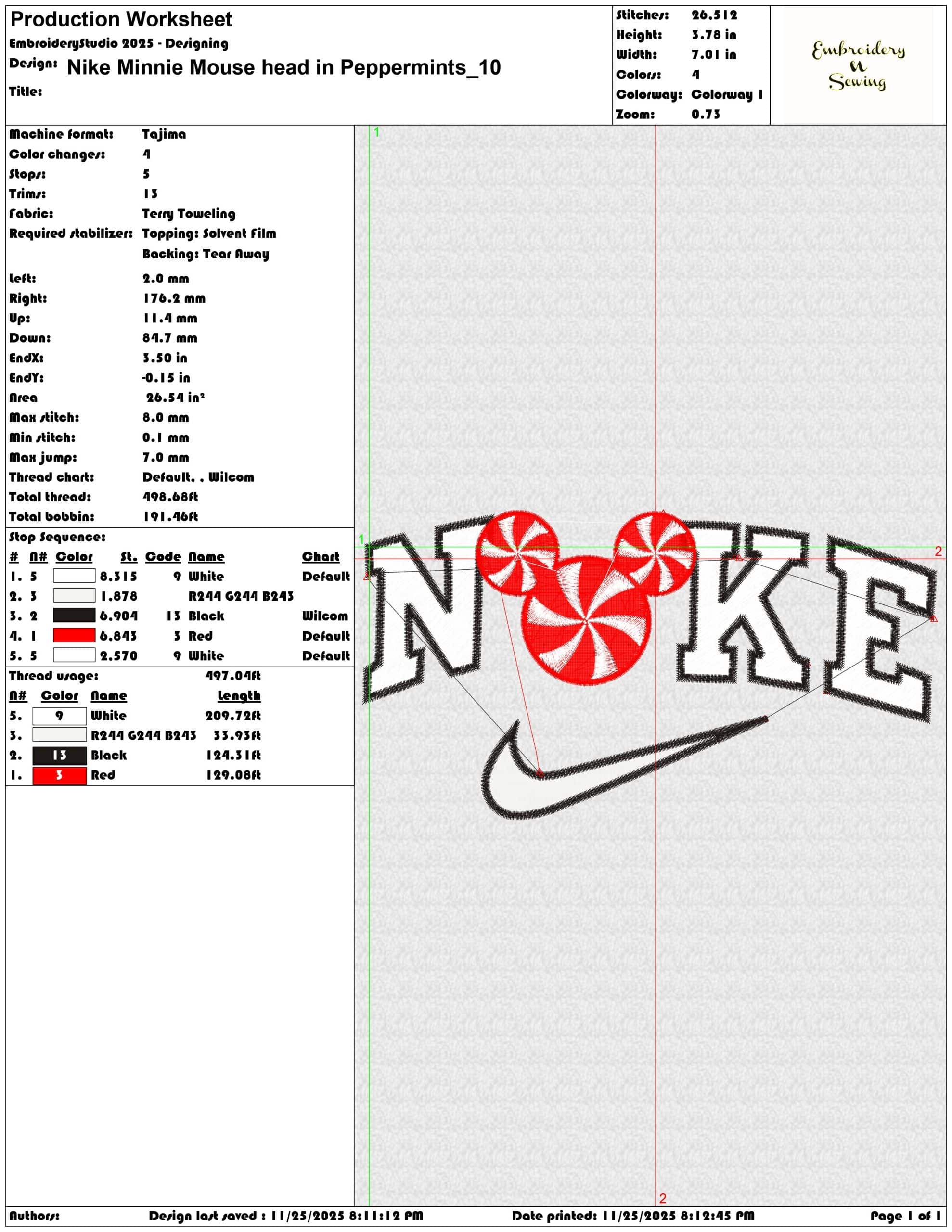 Nike Minnie Mouse head in Peppermints- Elegant embroidery design file - instant download — view 3