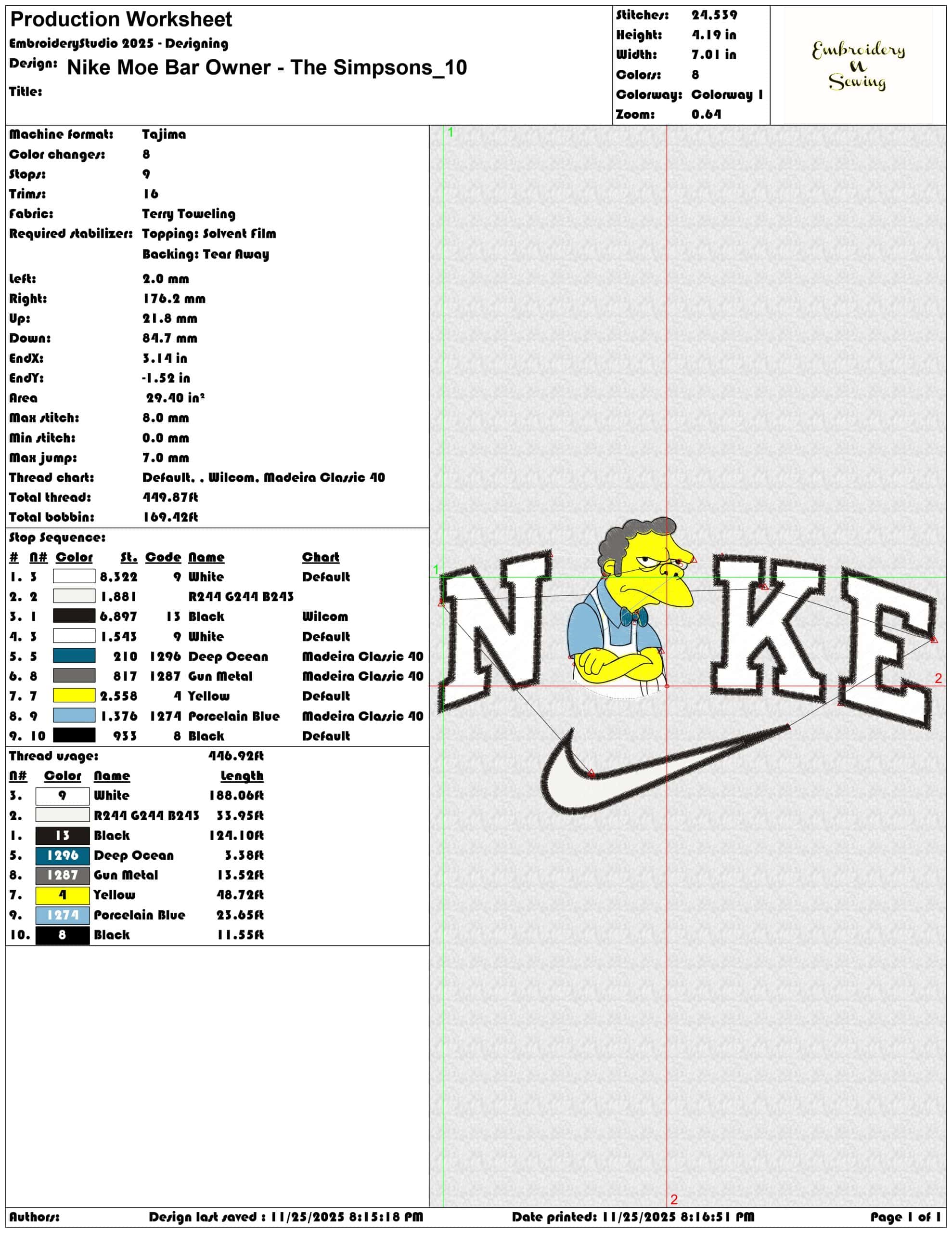 Nike Moe Bar Owner The Simpsons- Elegant embroidery design file - instant download — view 3