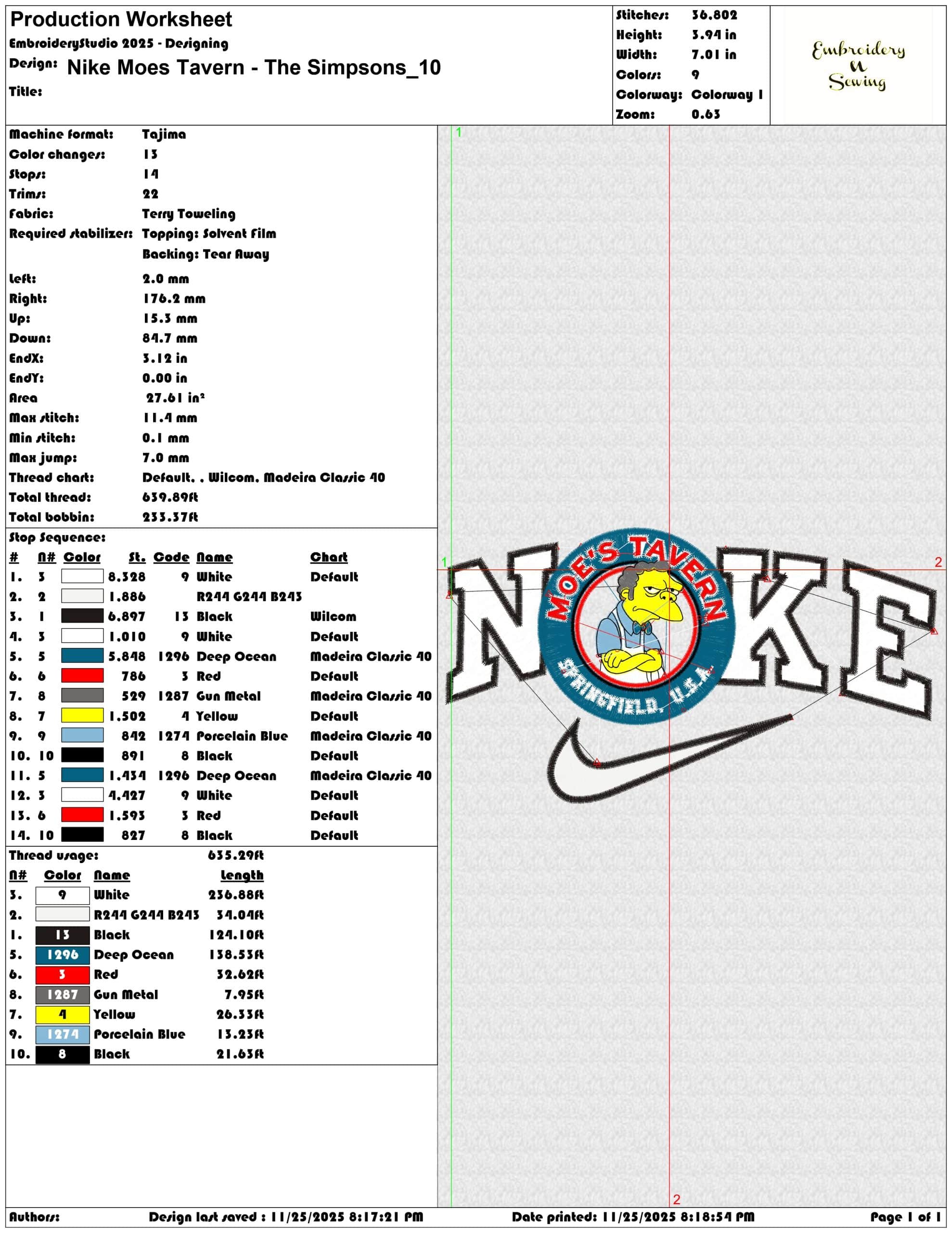 Nike Moes Tavern The Simpsons- Elegant embroidery design file - instant download — view 3