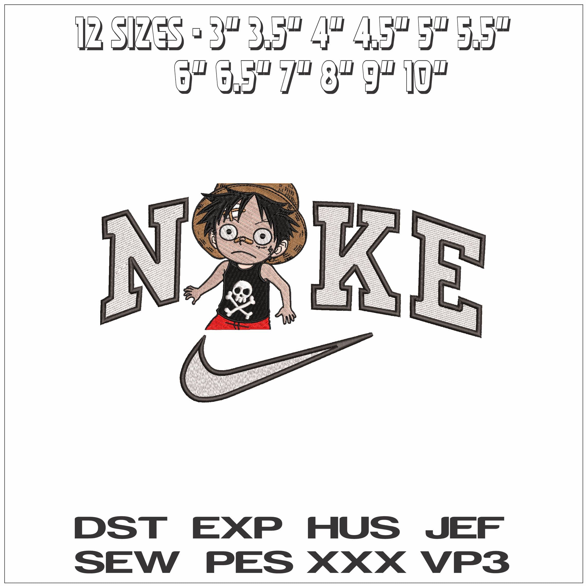 Nike Monkey D Luffy Square One Piece Anime- Elegant embroidery design file - instant download — view 2