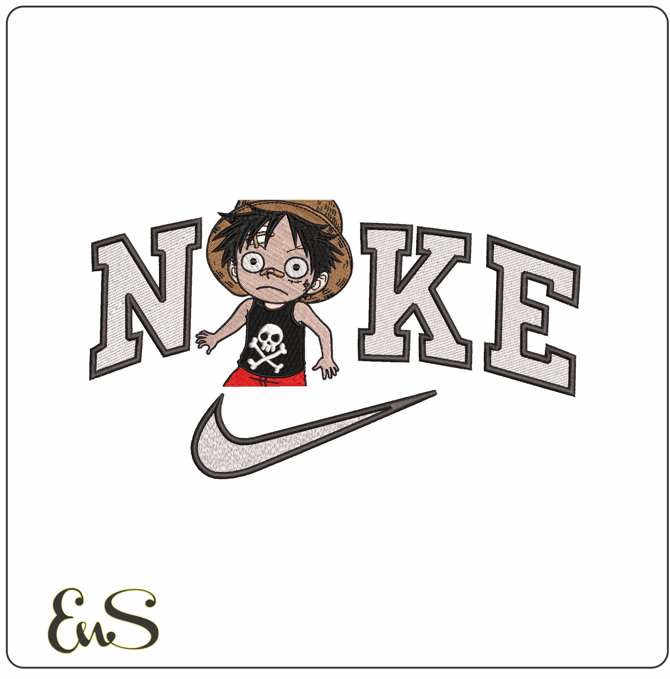 Nike Monkey D Luffy Square One Piece Anime- Elegant embroidery design file - instant download