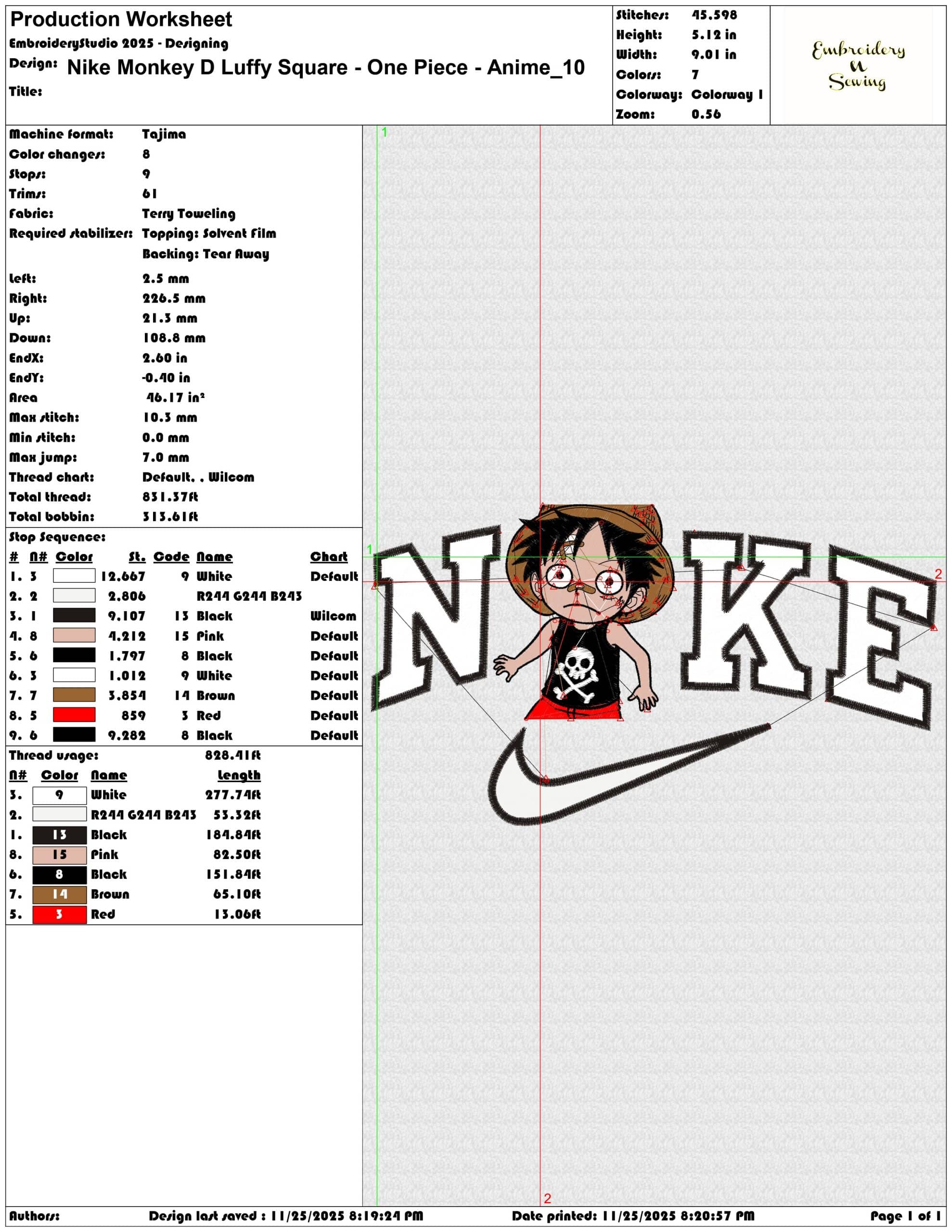 Nike Monkey D Luffy Square One Piece Anime- Elegant embroidery design file - instant download — view 3