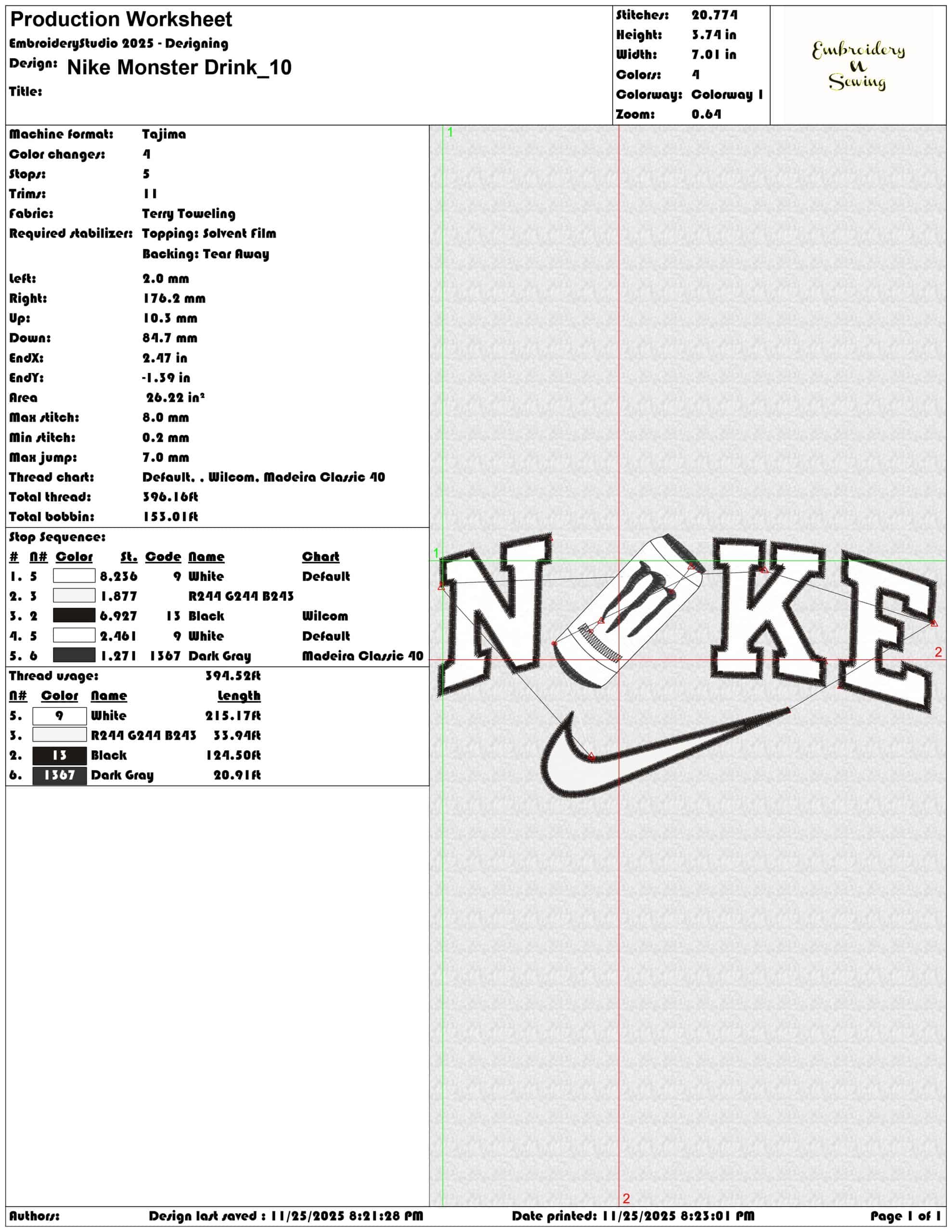 Nike Monster Drink- Elegant embroidery design file - instant download — view 3