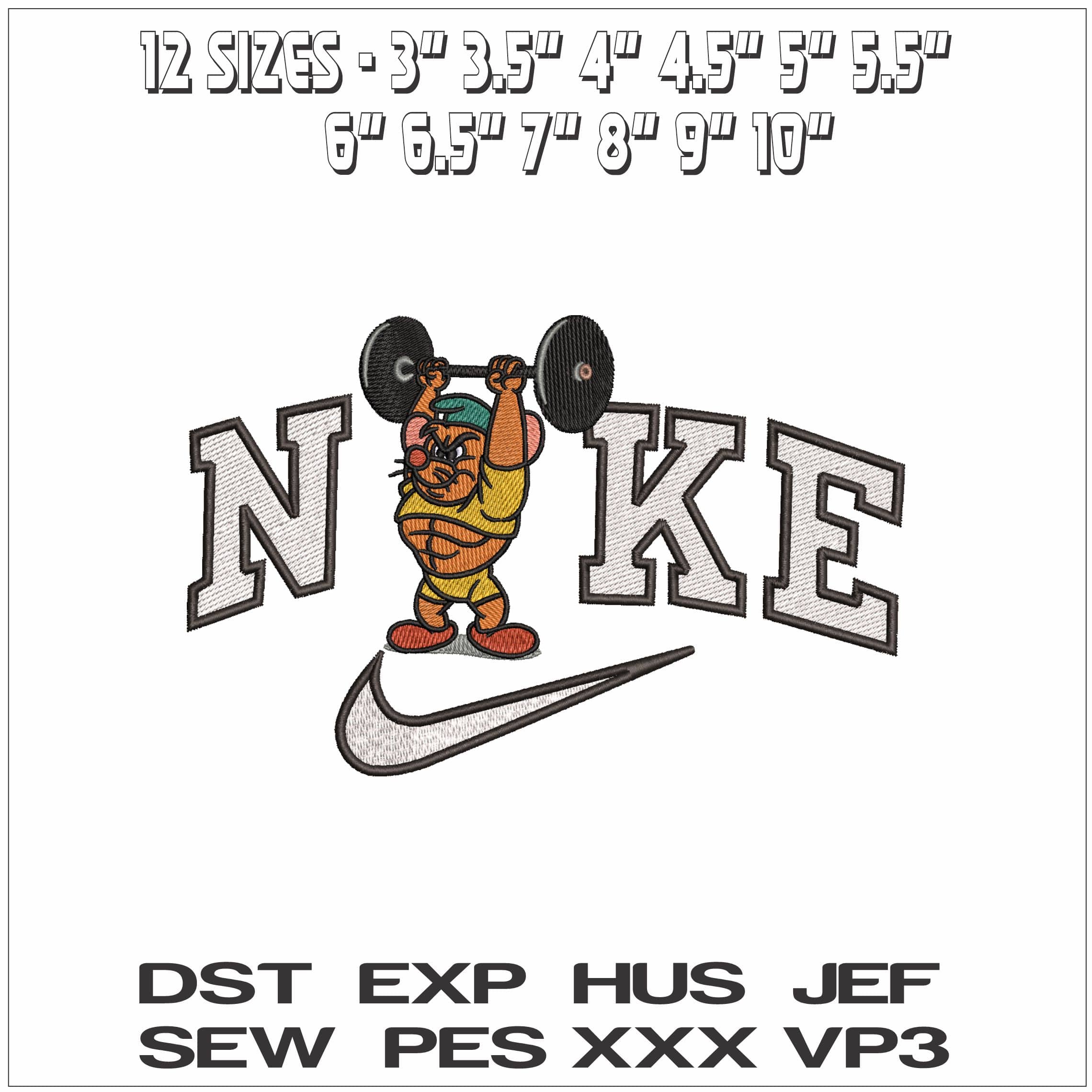 Nike Mouse weight Lifting- Elegant embroidery design file - instant download — view 2