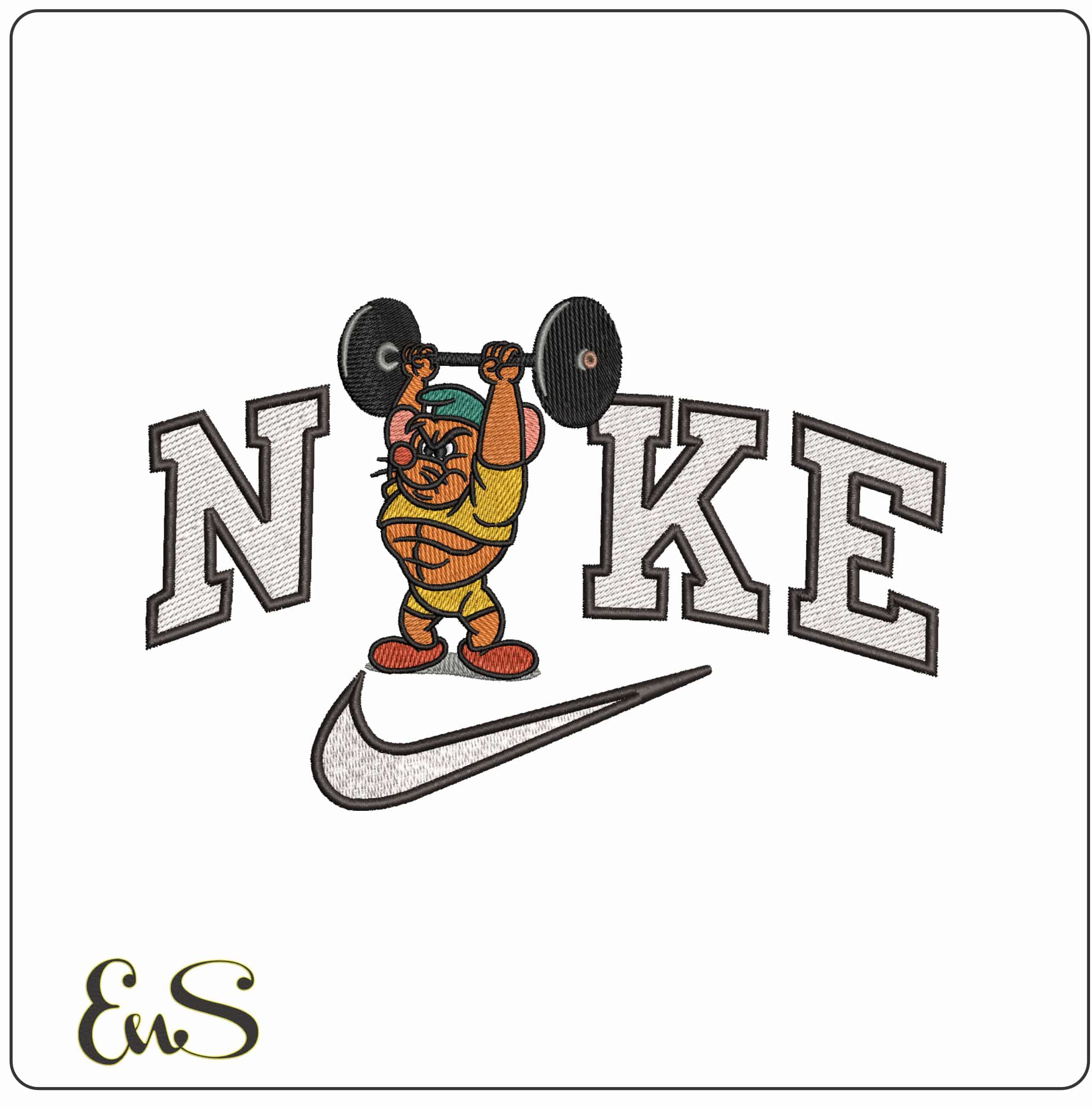 Nike Mouse weight Lifting- Elegant embroidery design file - instant download