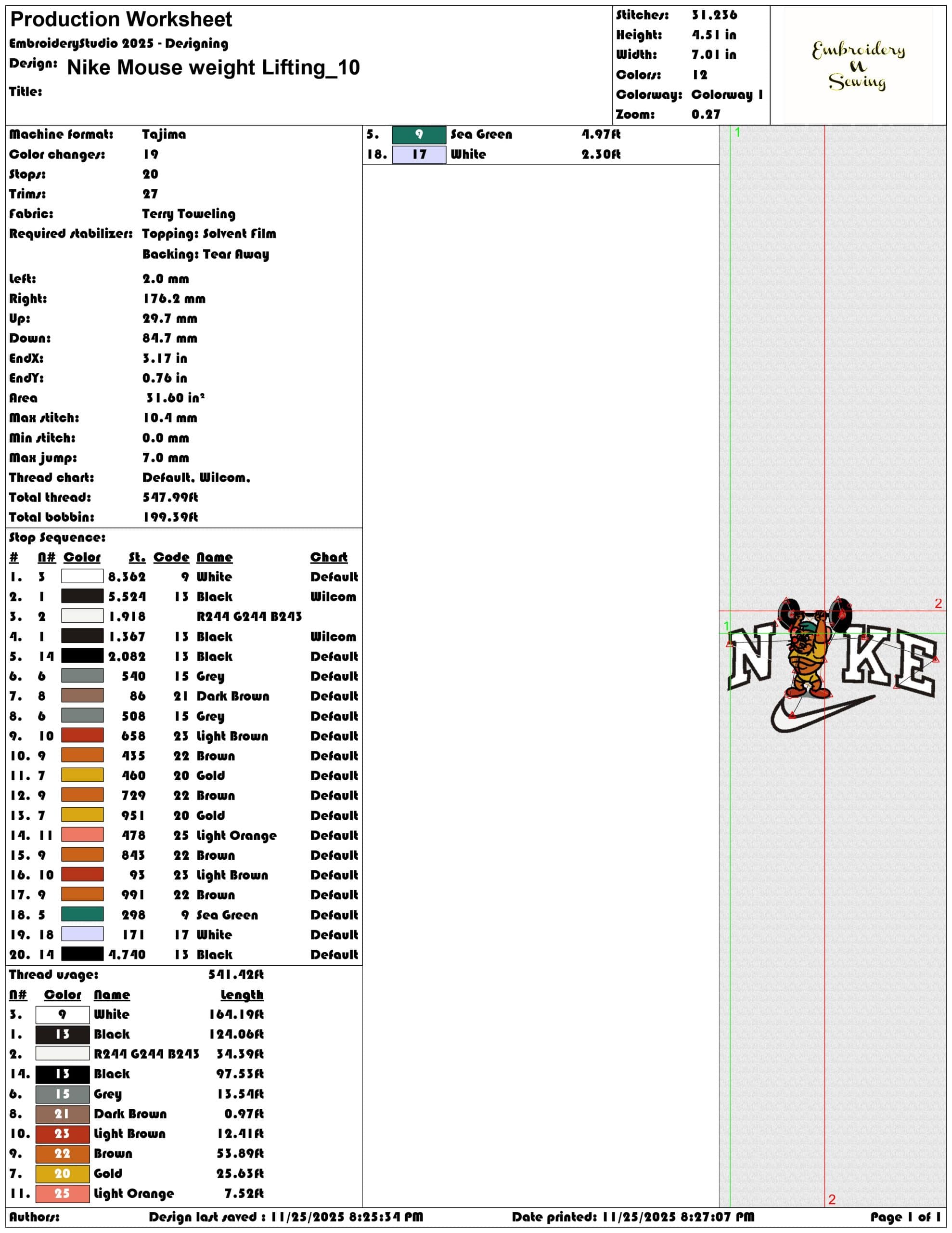 Nike Mouse weight Lifting- Elegant embroidery design file - instant download — view 3