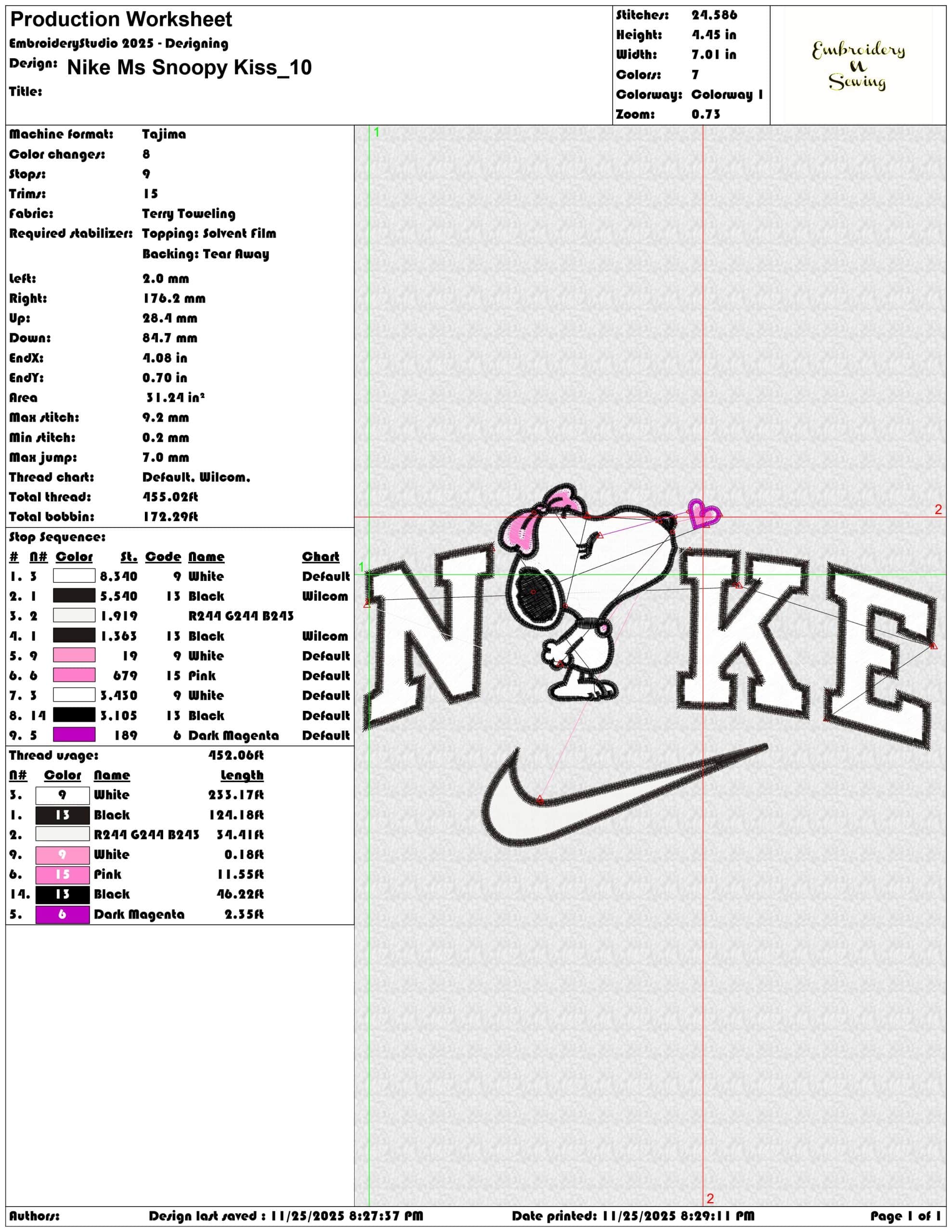 Nike Ms Snoopy Kiss- Elegant embroidery design file - instant download — view 3