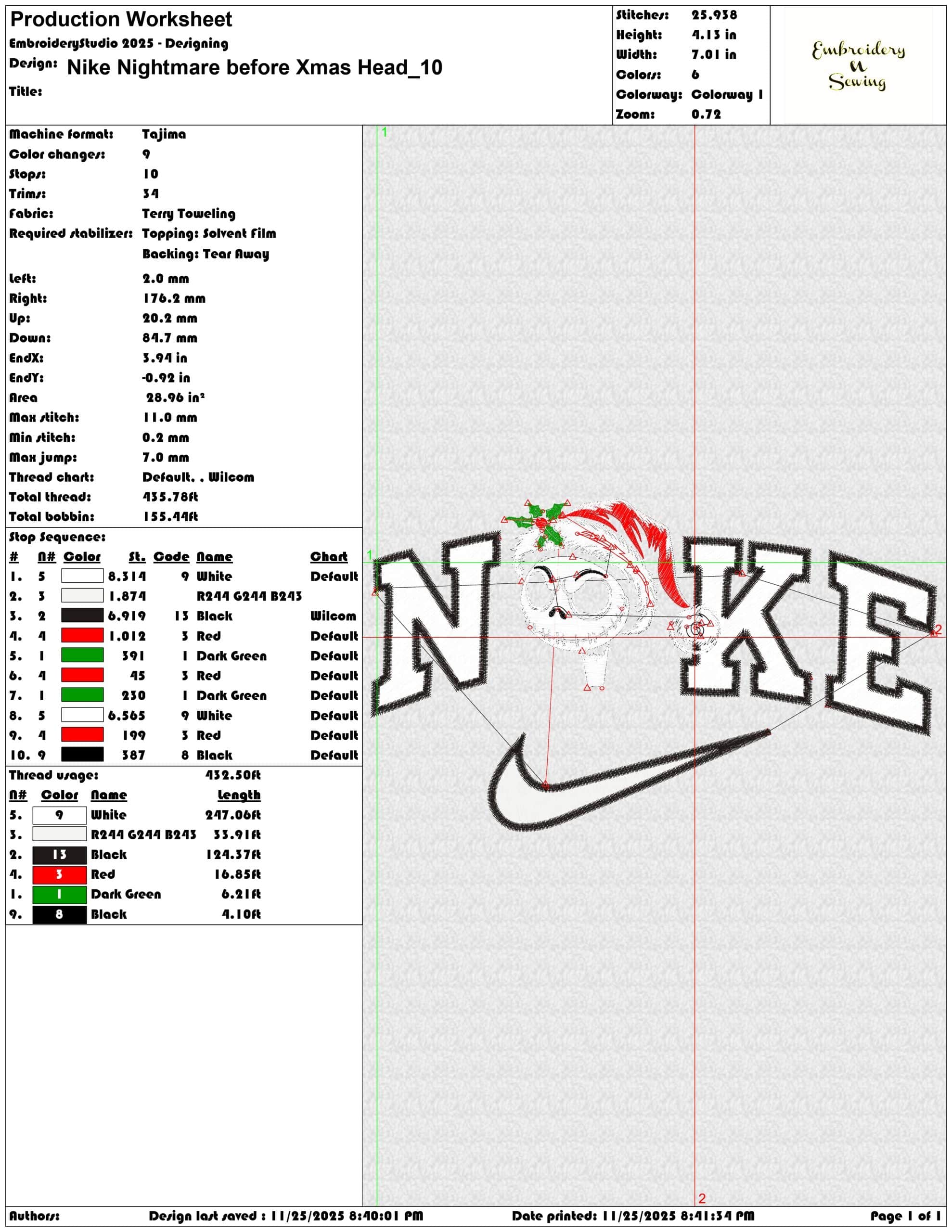 Nike Nightmare before Xmas Head- Elegant embroidery design file - instant download — view 3