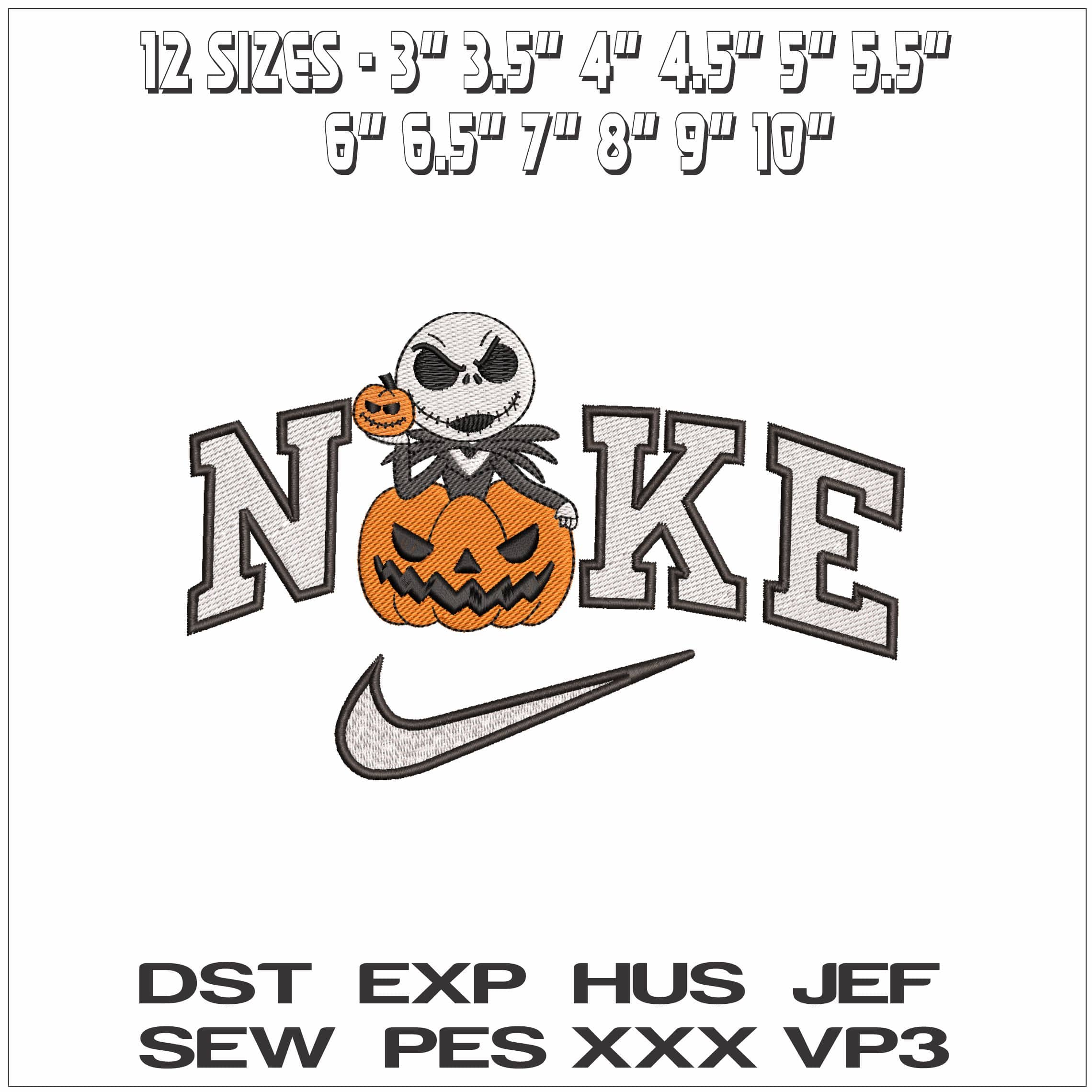 Nike Nightmare before Xmas Pumpkin- Elegant embroidery design file - instant download — view 2