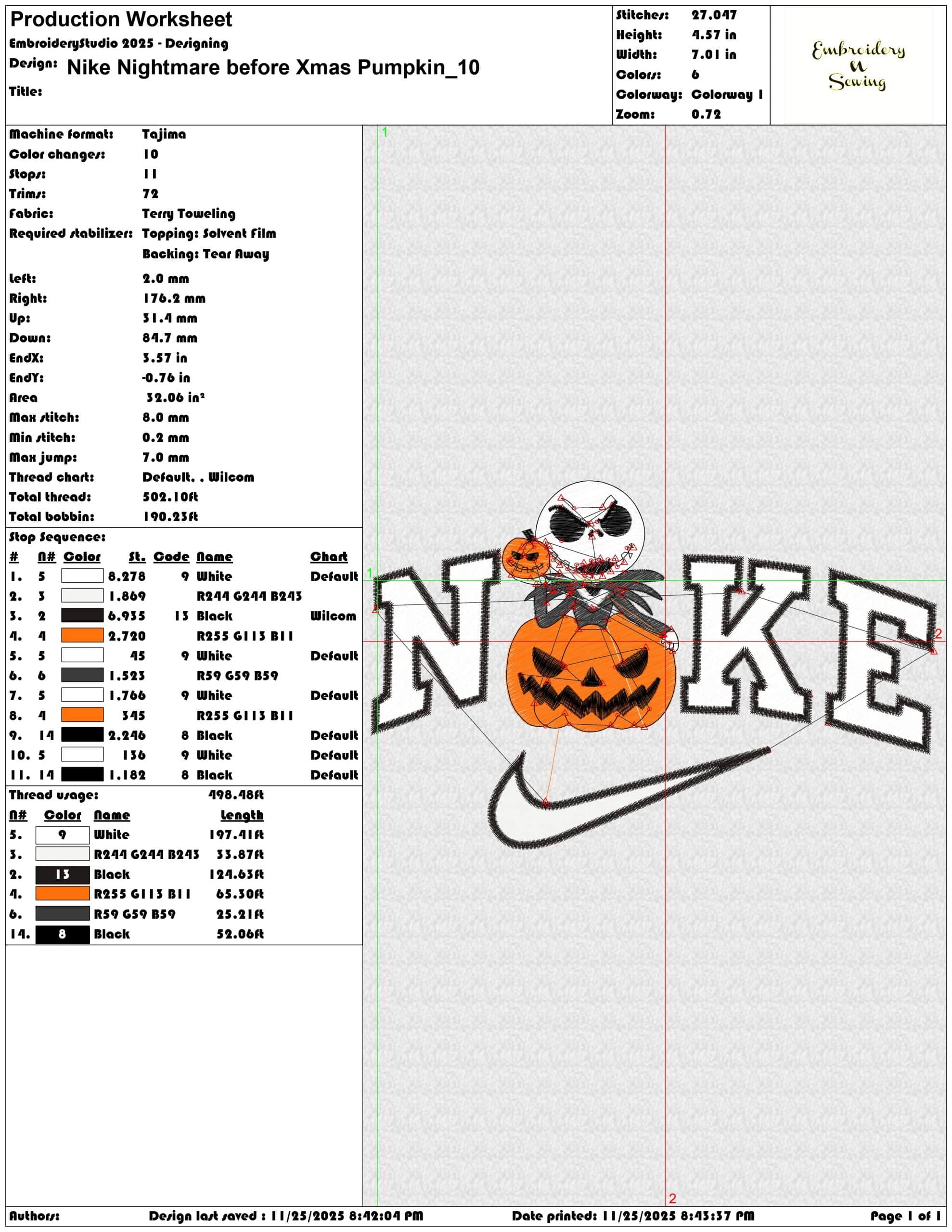 Nike Nightmare before Xmas Pumpkin- Elegant embroidery design file - instant download — view 3