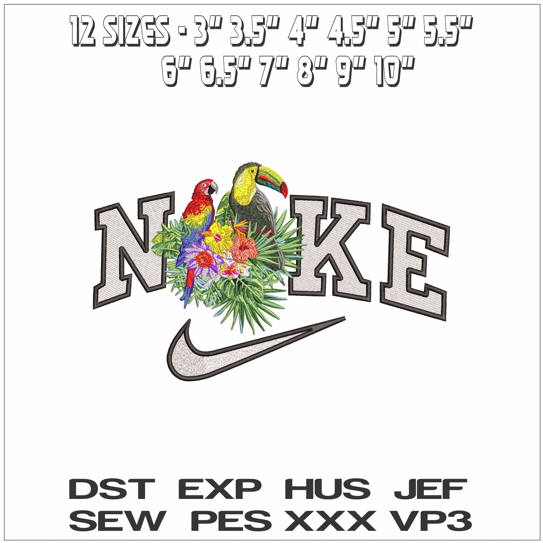 Nike Parrot and Cockatoo in Jungle- Elegant embroidery design file - instant download — view 2