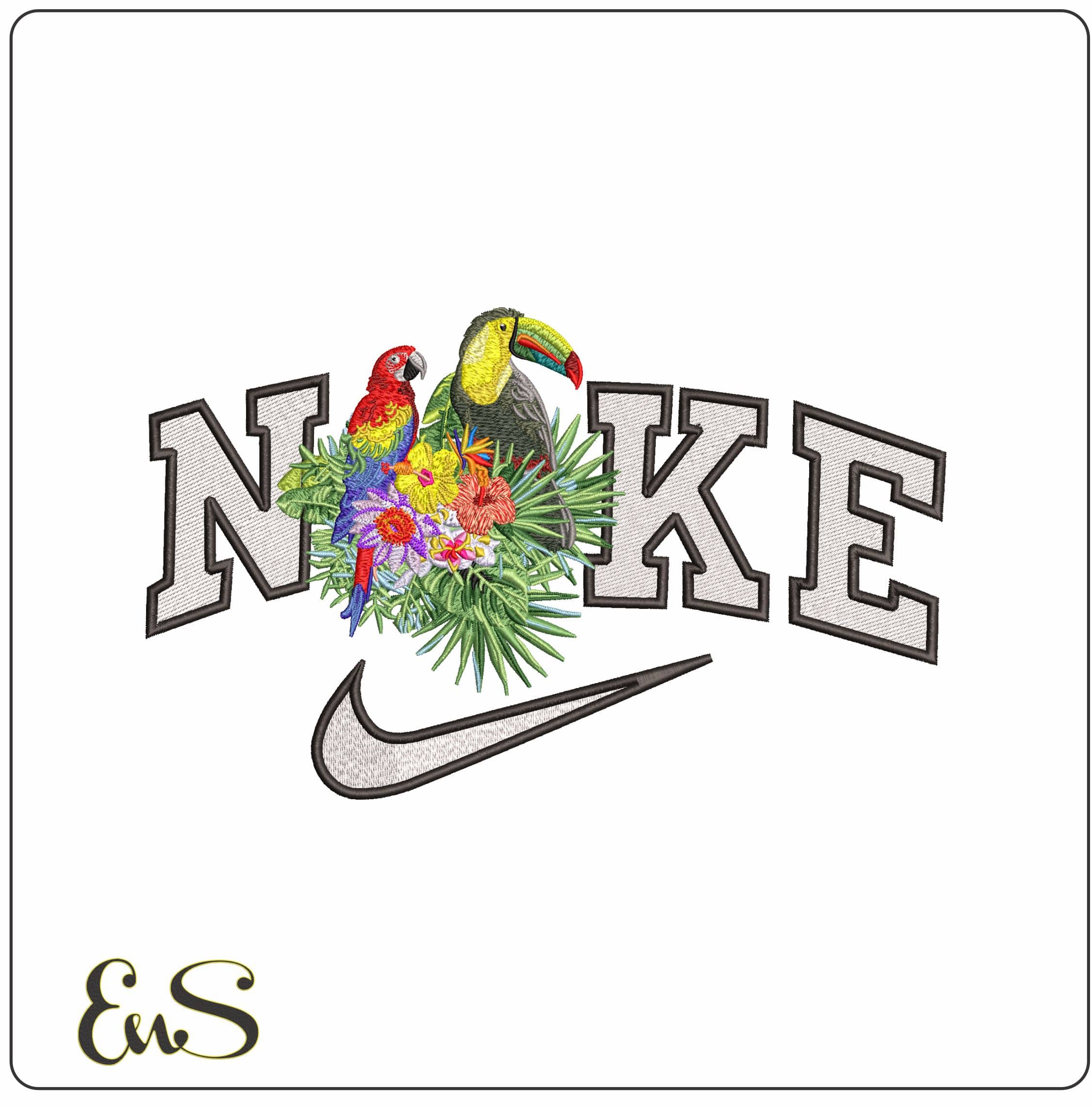 Nike Parrot and Cockatoo in Jungle- Elegant embroidery design file - instant download