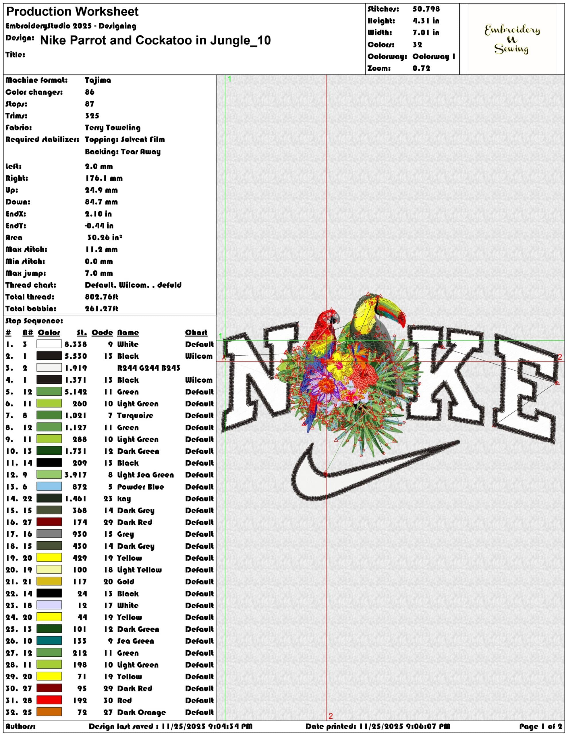 Nike Parrot and Cockatoo in Jungle- Elegant embroidery design file - instant download — view 3