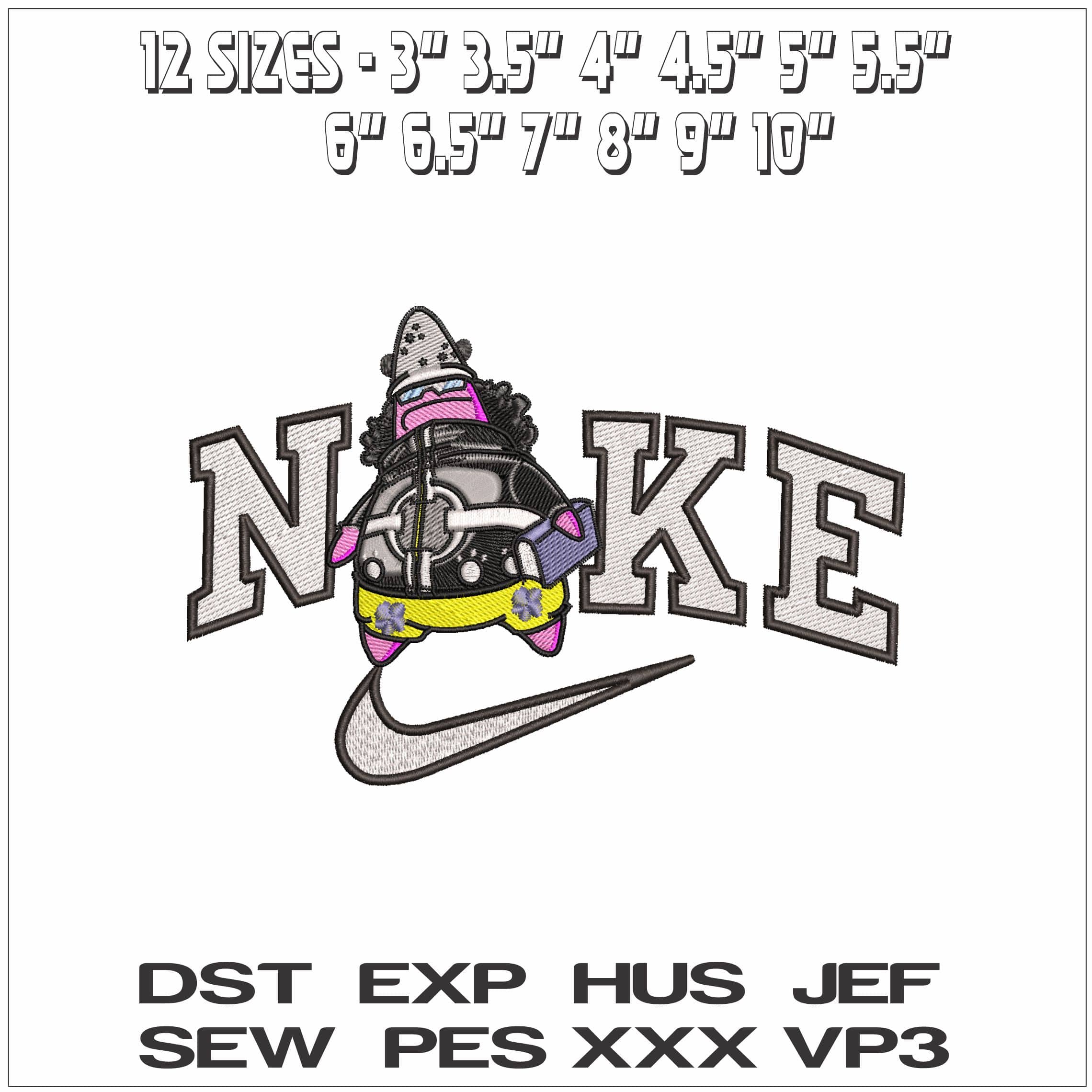 Nike Patrick Star Bartholomew Kuma Spongebob Square Pants- Elegant embroidery design file - instant download — view 2