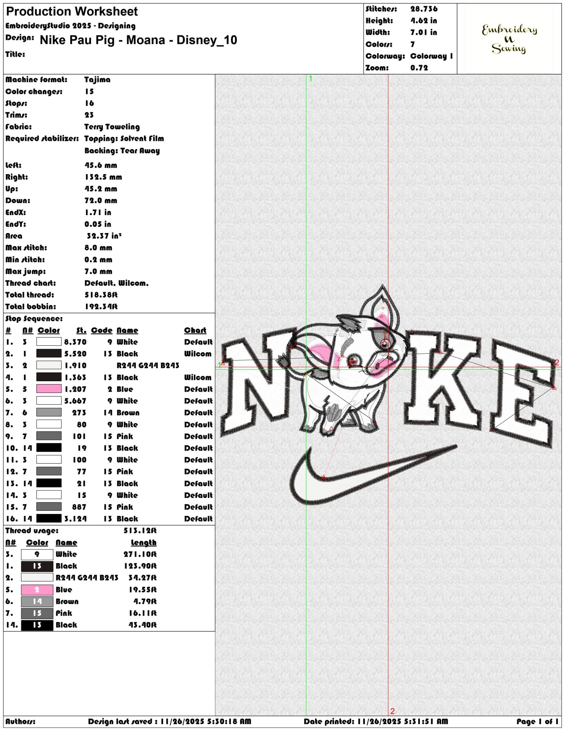 Nike Pau Pig Moana Disney- Elegant embroidery design file - instant download — view 3