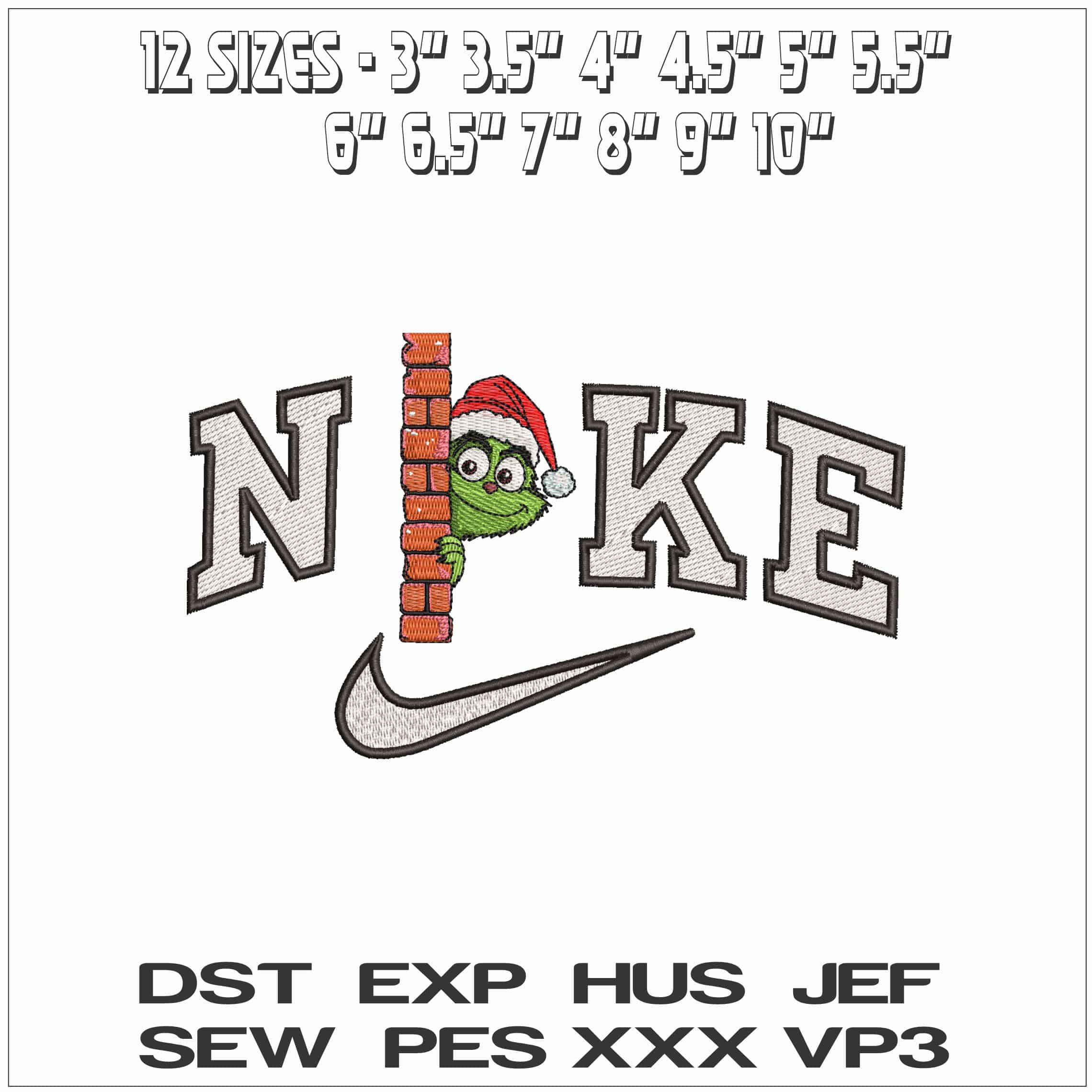 Nike Peek a Boo Grinch- Elegant embroidery design file - instant download — view 2