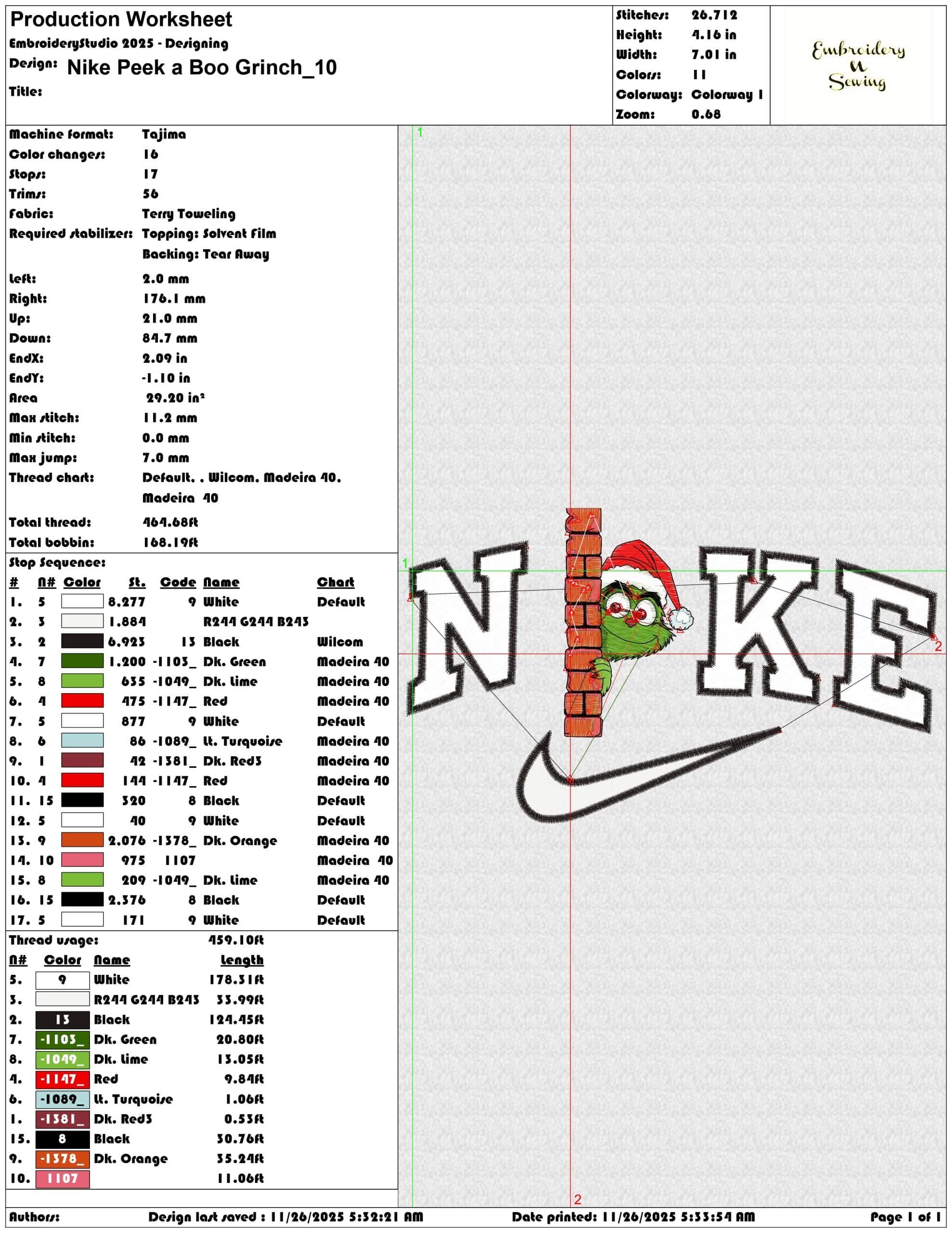 Nike Peek a Boo Grinch- Elegant embroidery design file - instant download — view 3
