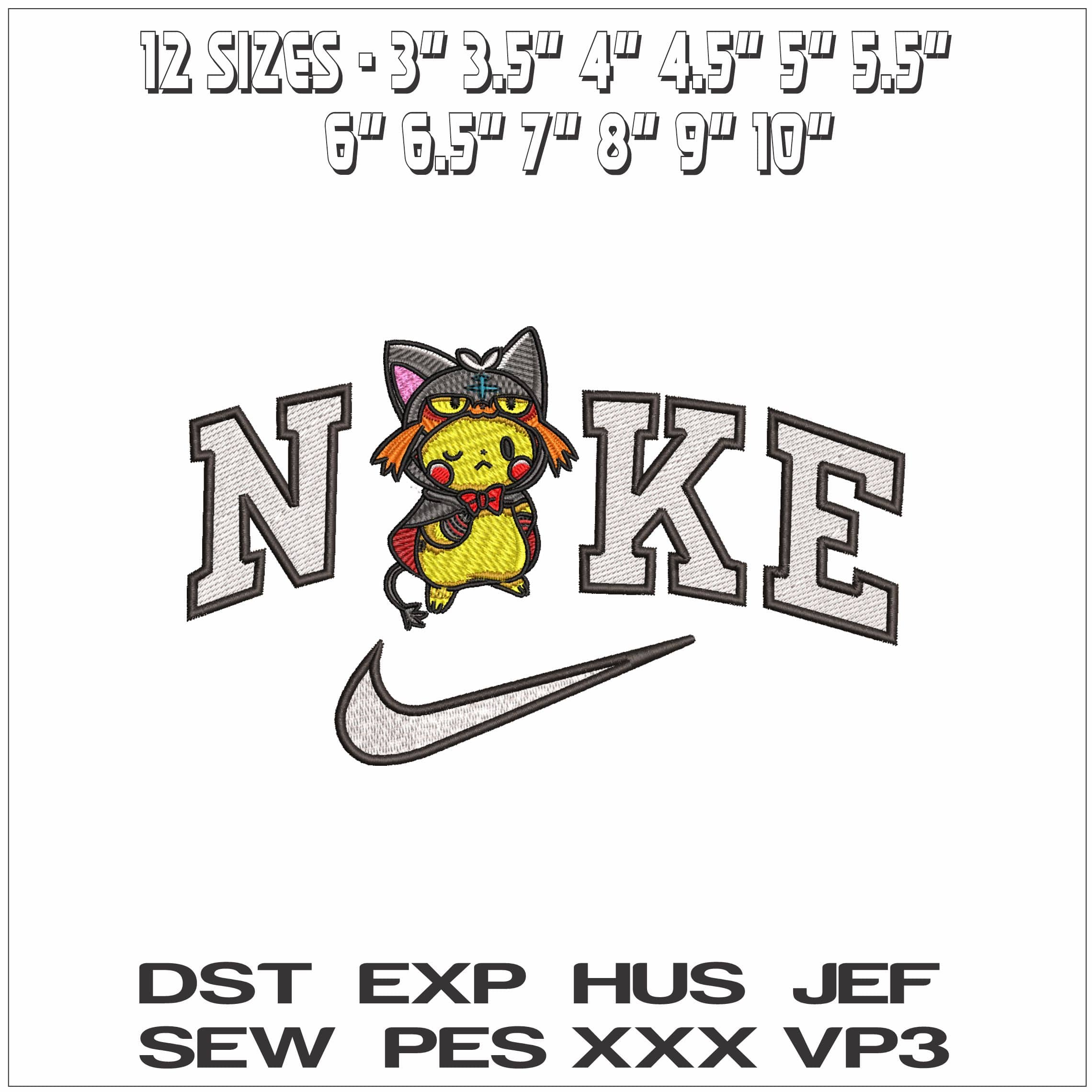 Nike Picachu in Black Cape Pokemon Anime- Elegant embroidery design file - instant download — view 2