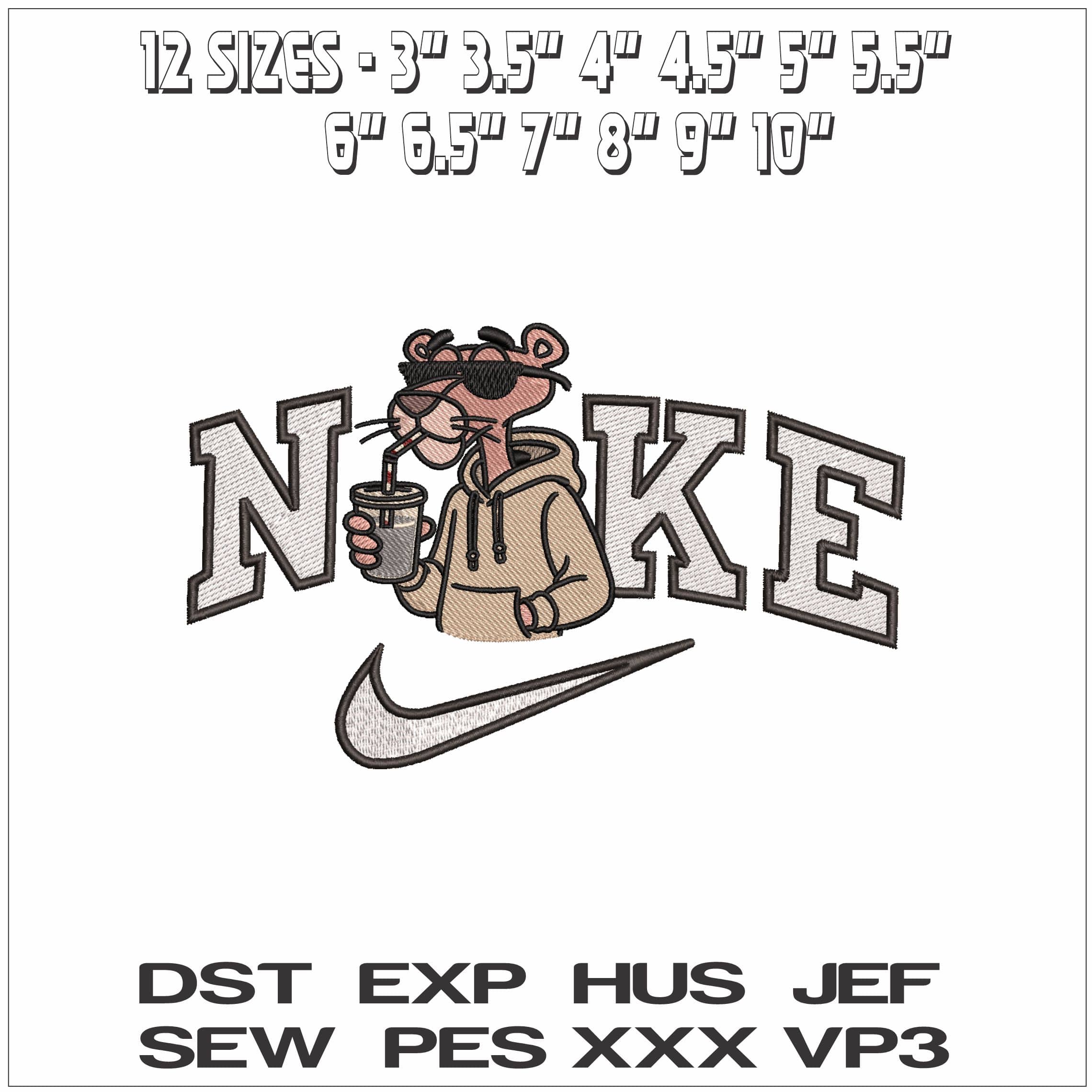 Nike Pink Panther with Soda- Elegant embroidery design file - instant download — view 2