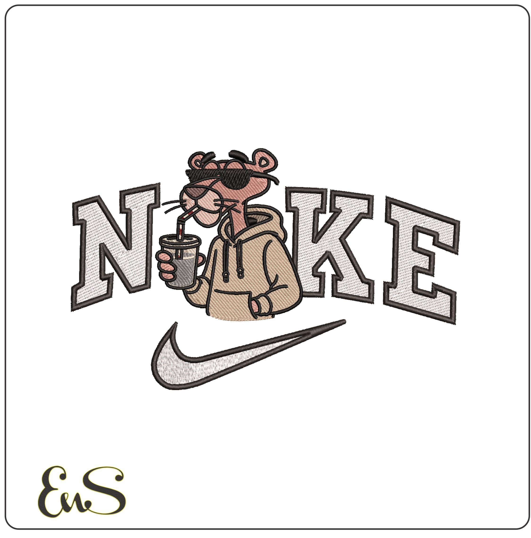 Nike Pink Panther with Soda- Elegant embroidery design file - instant download