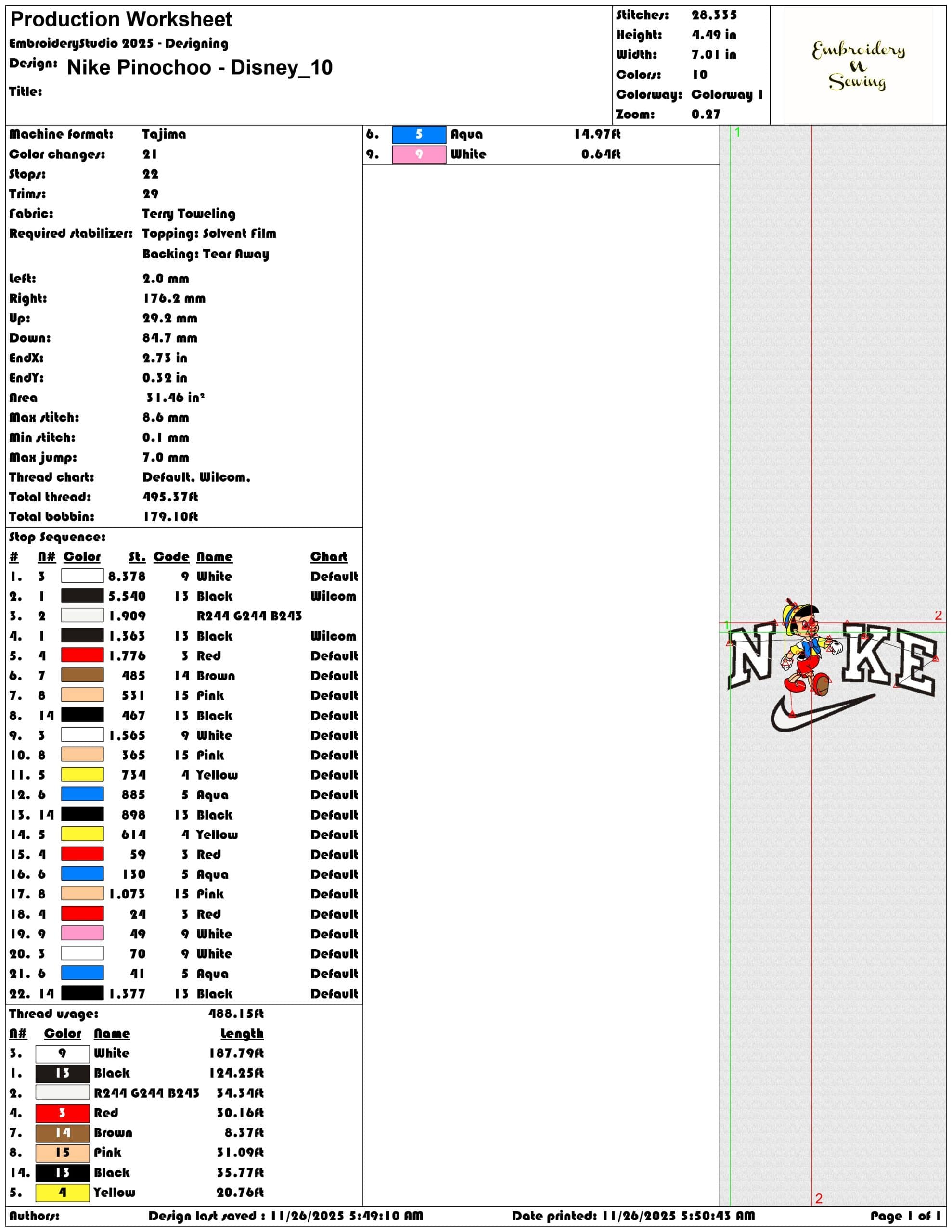 Nike Pinochoo Disney- Elegant embroidery design file - instant download — view 3