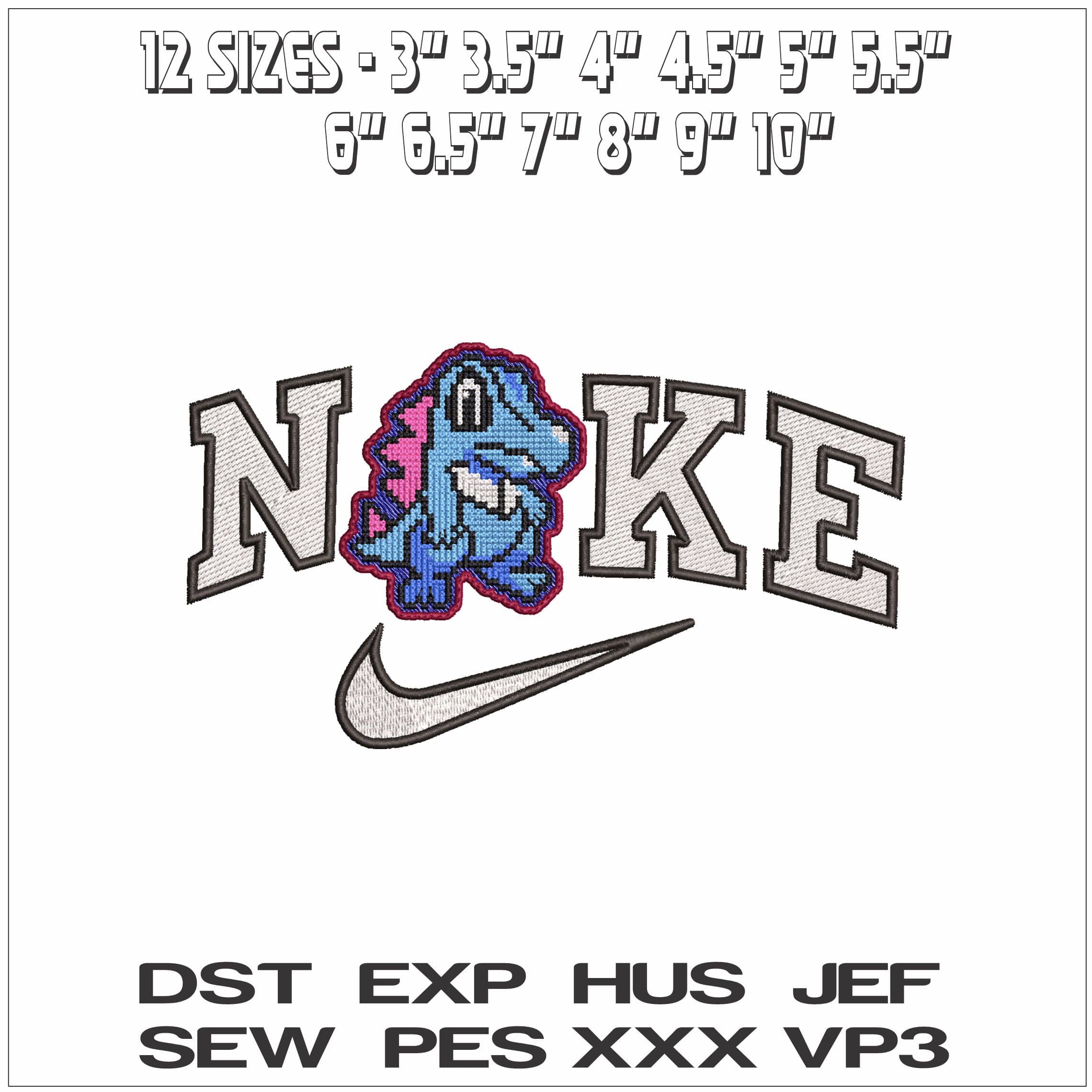 Nike Pixel Totodile Pokemon Anime- Elegant embroidery design file - instant download — view 2