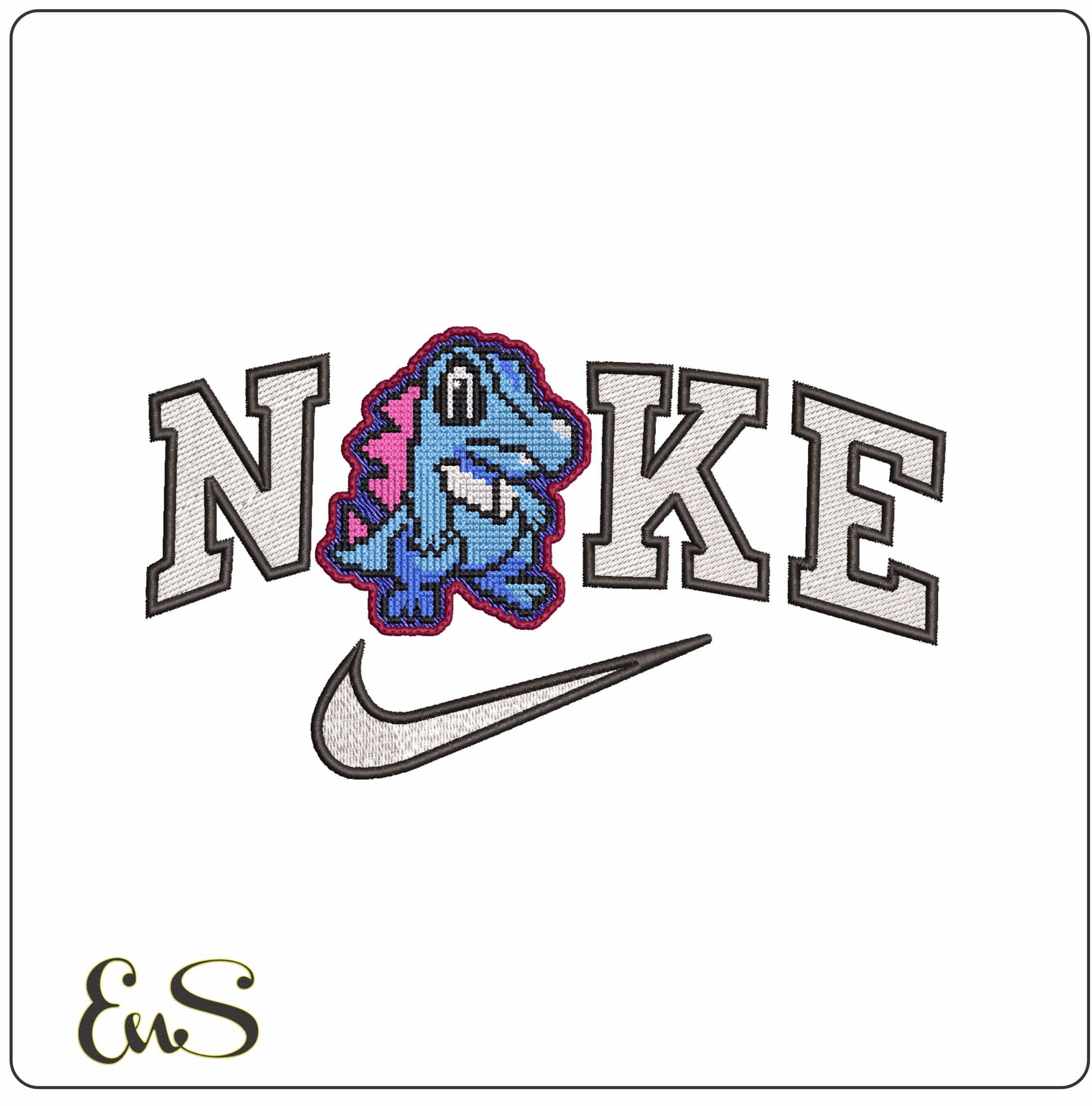 Nike Pixel Totodile Pokemon Anime- Elegant embroidery design file - instant download