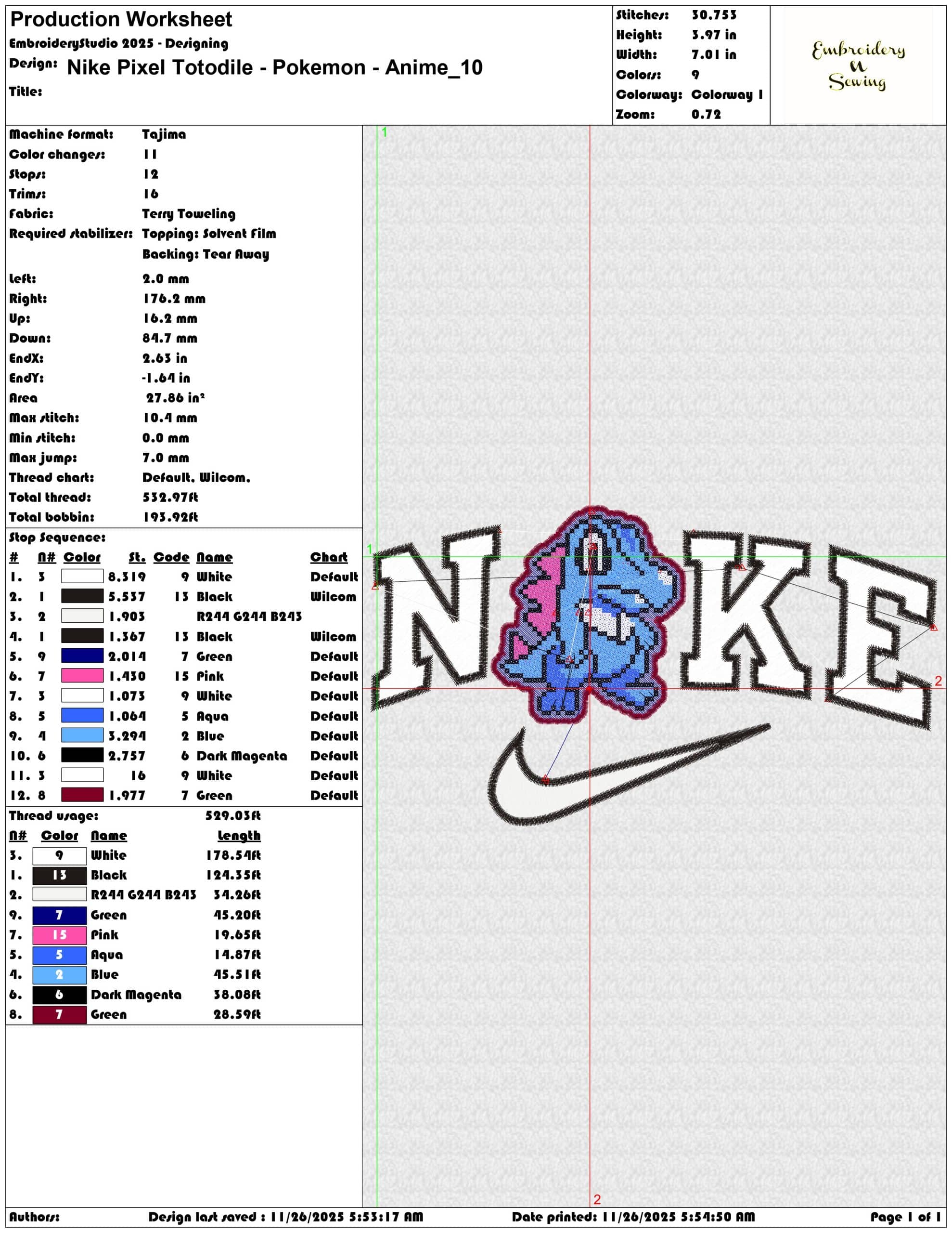 Nike Pixel Totodile Pokemon Anime- Elegant embroidery design file - instant download — view 3