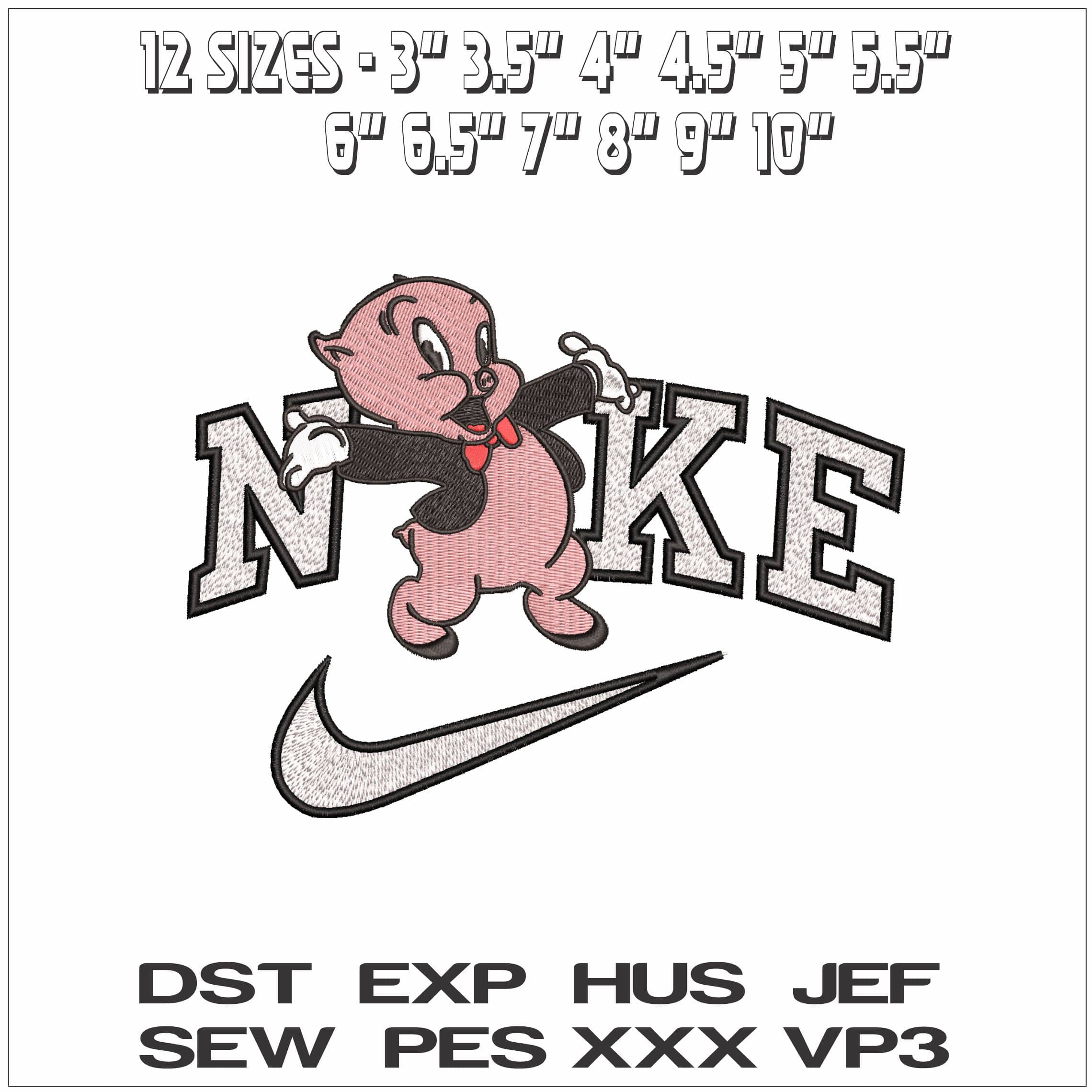 Nike Porkie Pig- Elegant embroidery design file - instant download — view 2