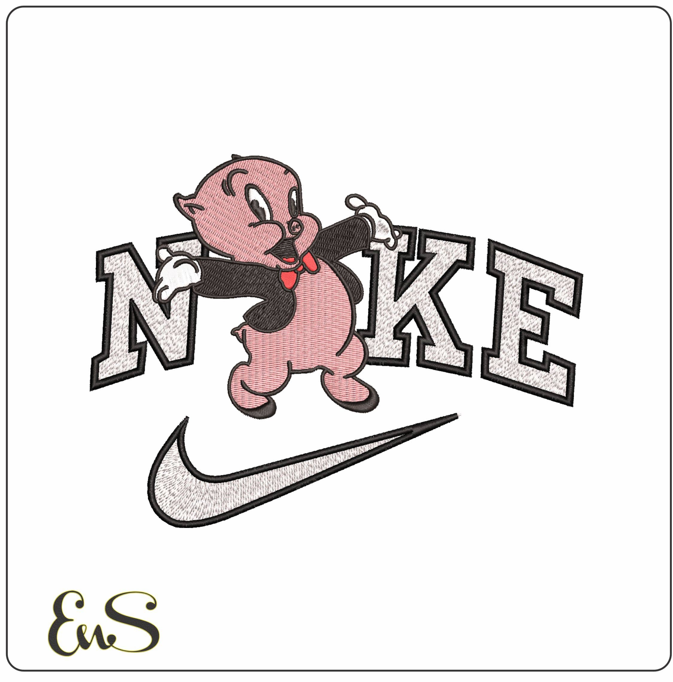 Nike Porkie Pig- Elegant embroidery design file - instant download