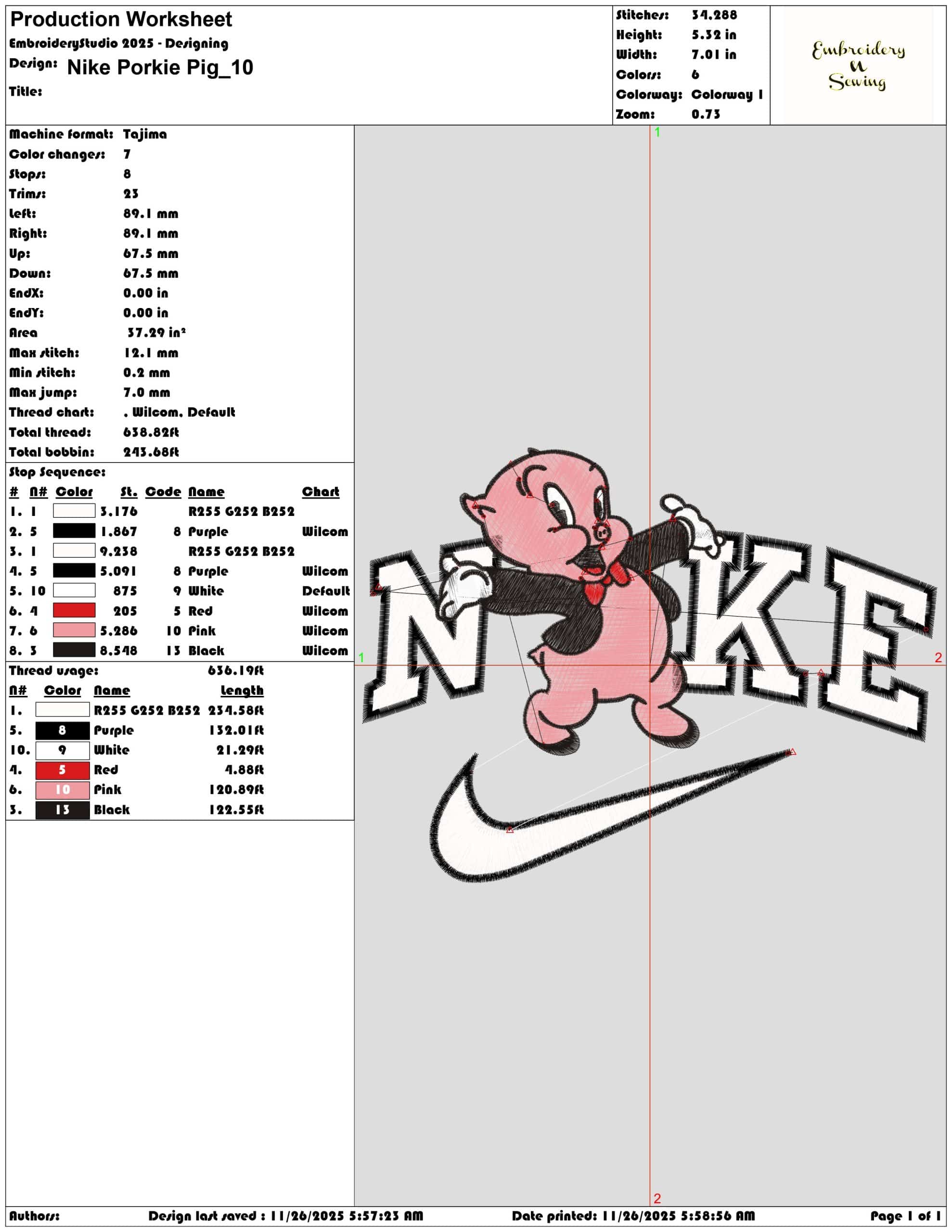 Nike Porkie Pig- Elegant embroidery design file - instant download — view 3