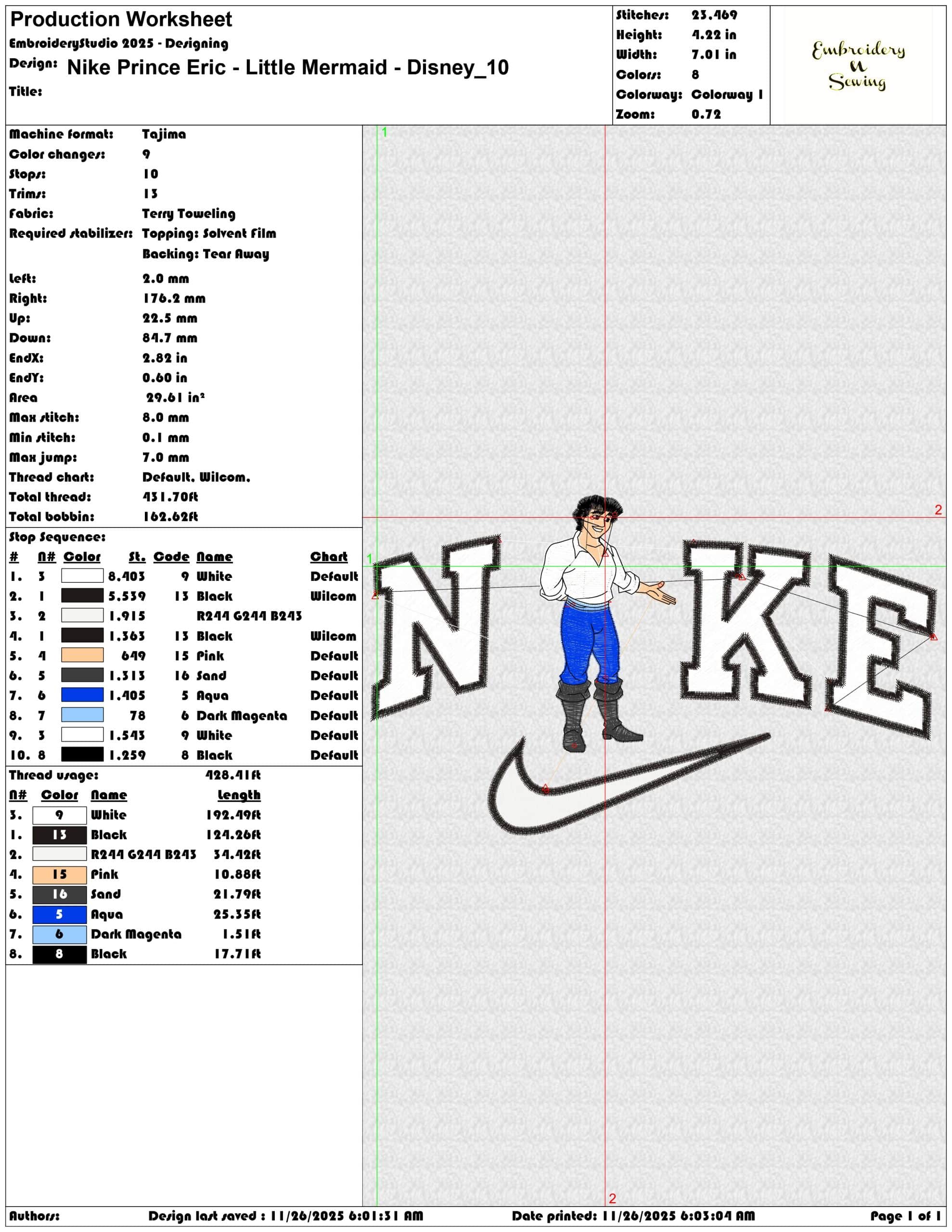 Nike Prince Eric Little Mermaid Disney- Elegant embroidery design file - instant download — view 3
