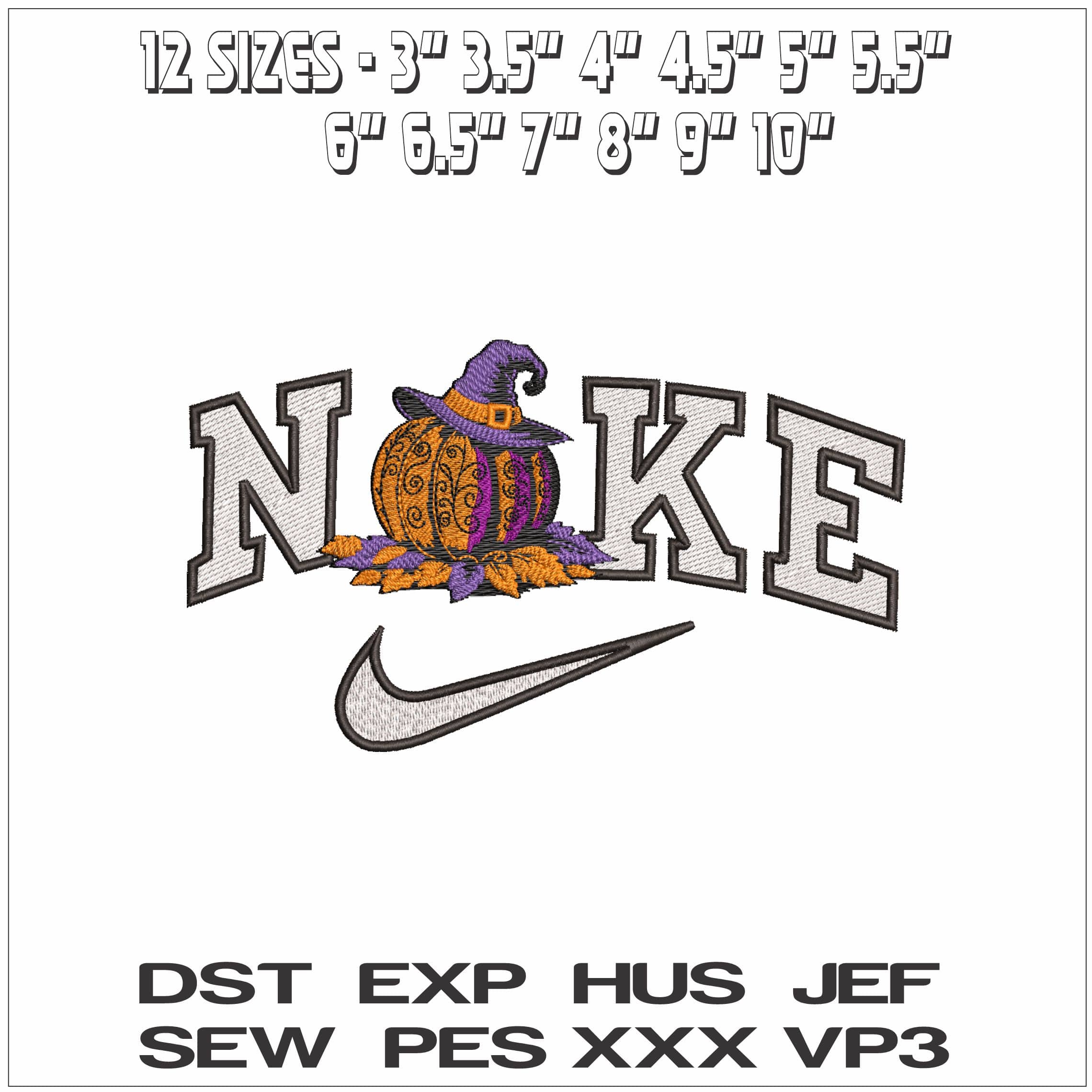 Nike Pumpkin Witches Hat- Elegant embroidery design file - instant download — view 2
