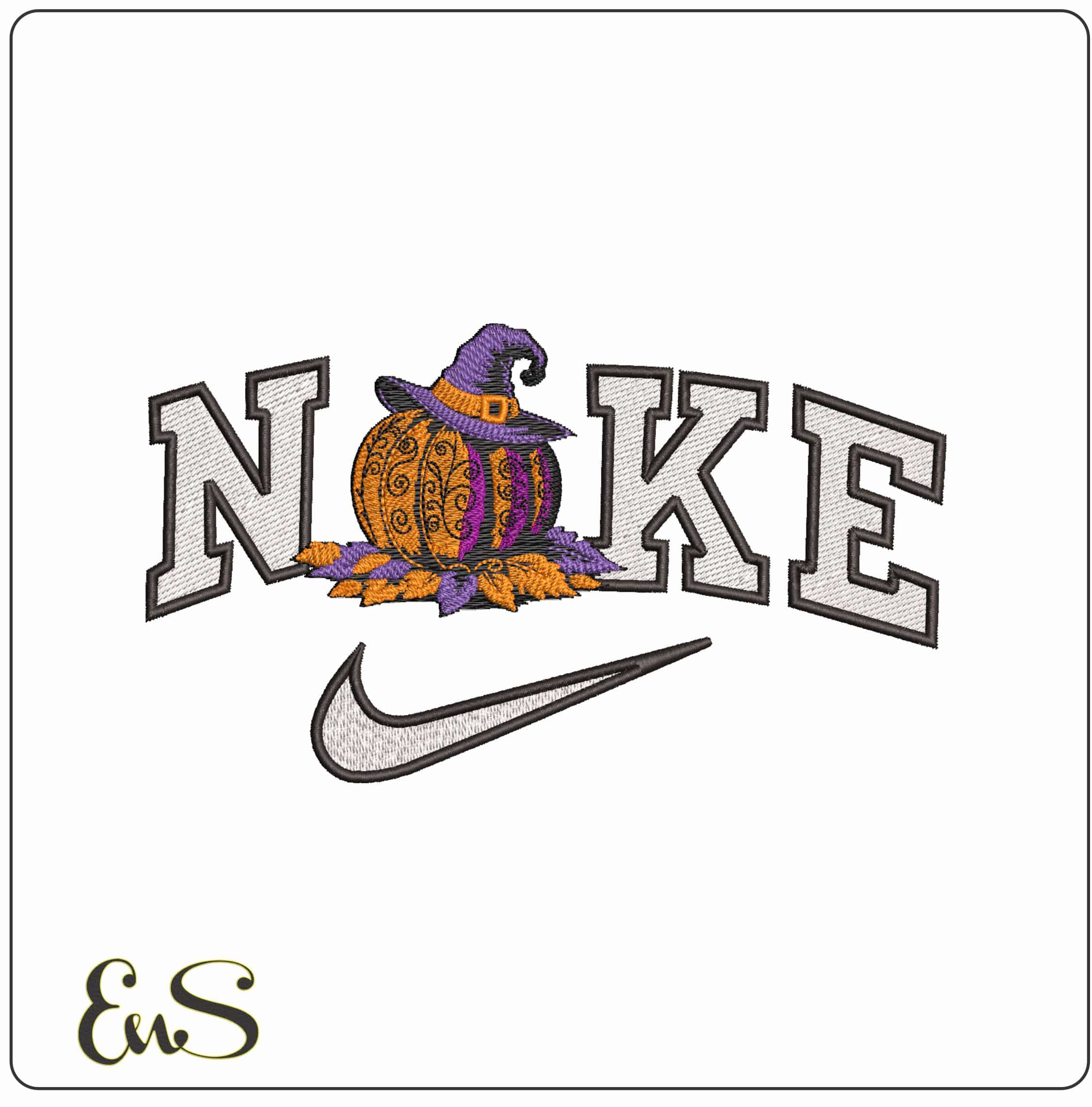 Nike Pumpkin Witches Hat- Elegant embroidery design file - instant download