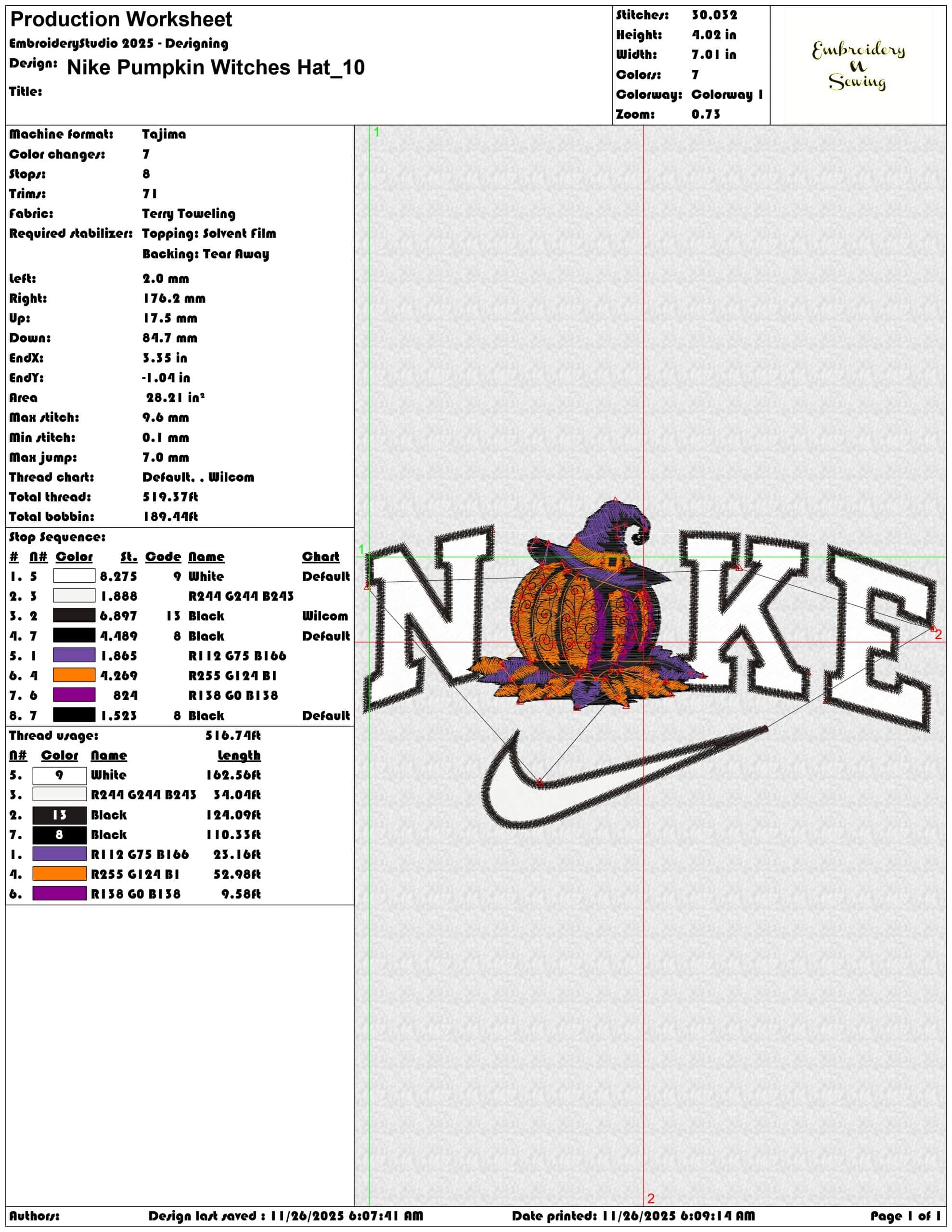 Nike Pumpkin Witches Hat- Elegant embroidery design file - instant download — view 3