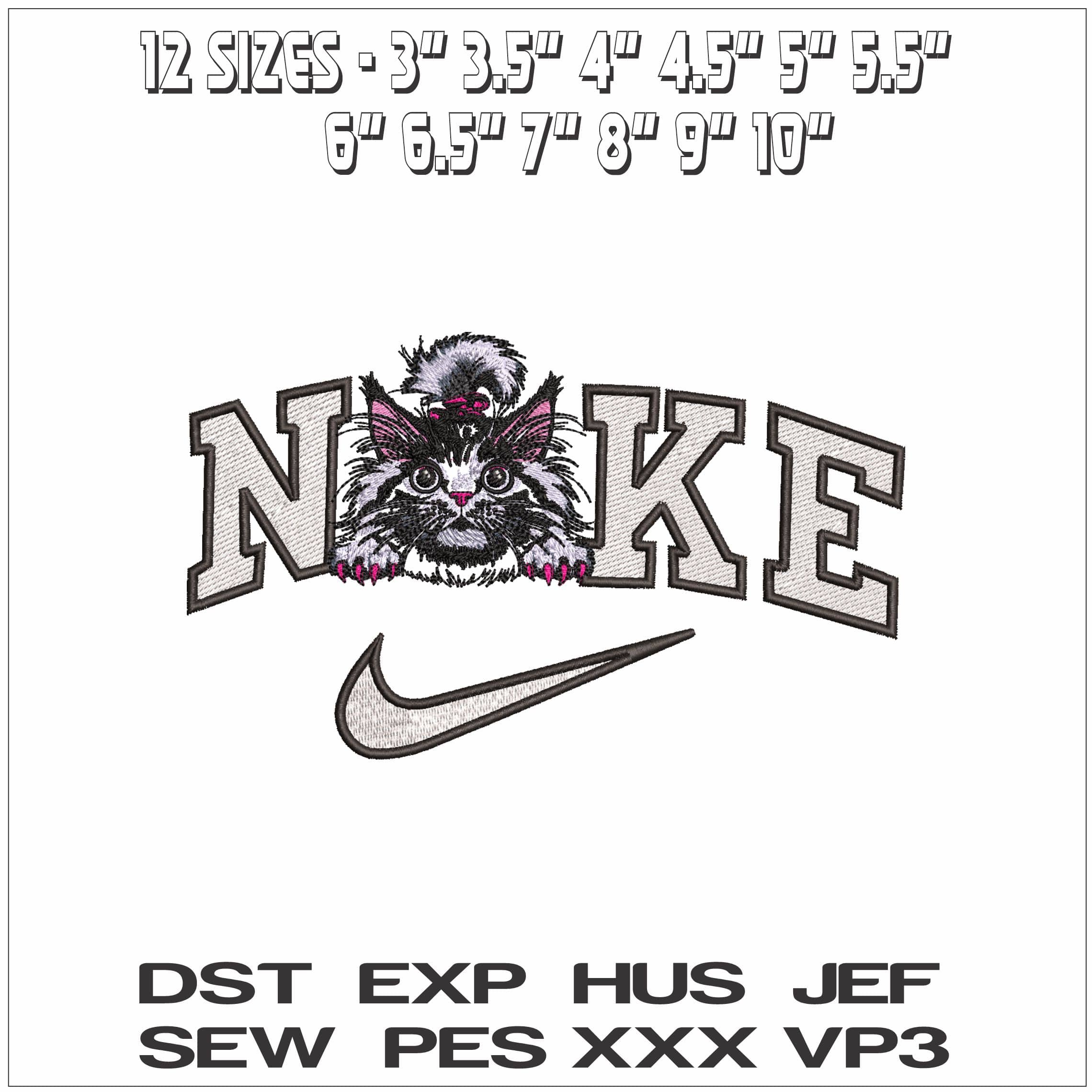 Nike Pussy cat Ready to Pounce- Elegant embroidery design file - instant download — view 2