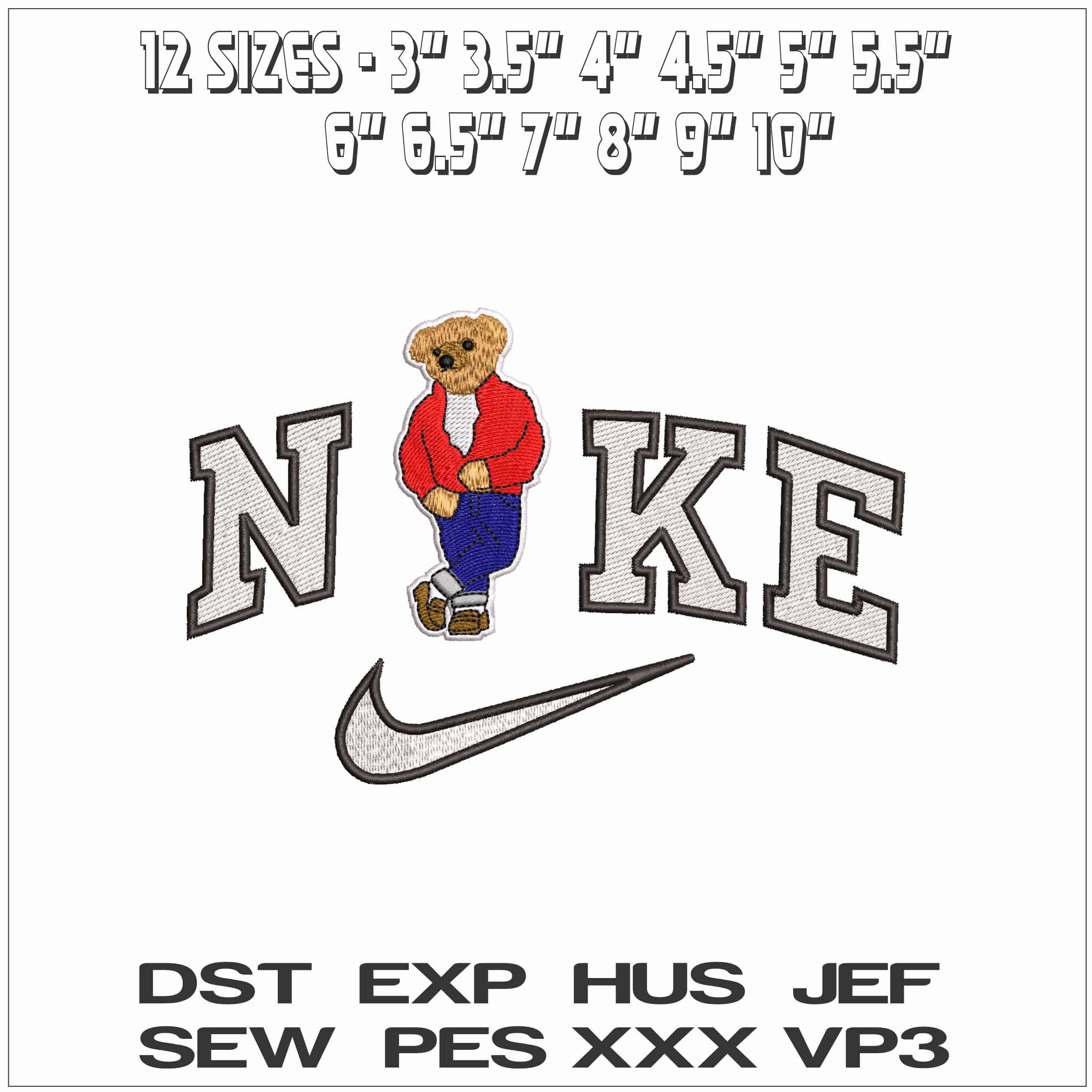 Nike Ralph Lauren Bear as James Dean 1950 Look- Elegant embroidery design file - instant download — view 2
