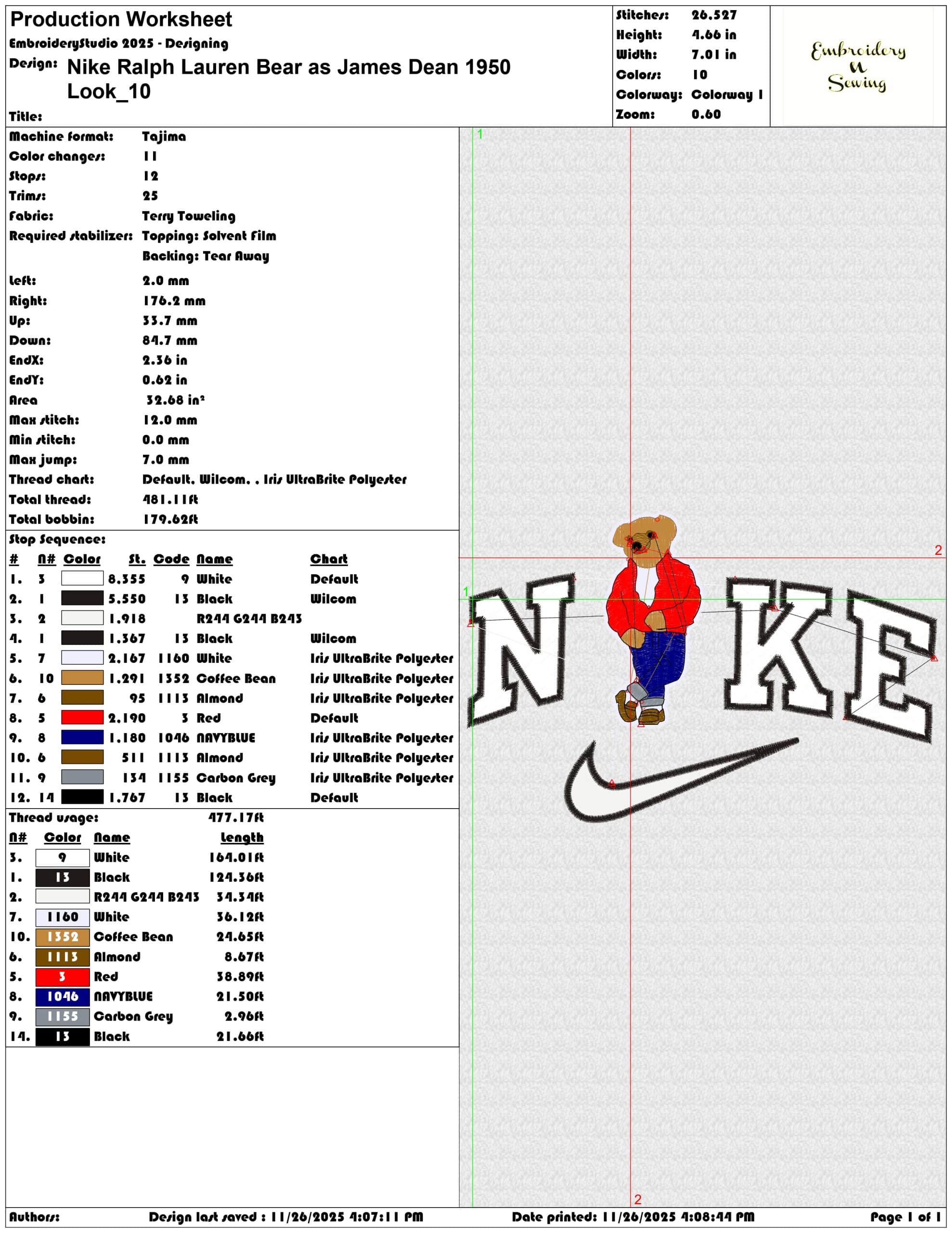 Nike Ralph Lauren Bear as James Dean 1950 Look- Elegant embroidery design file - instant download — view 3