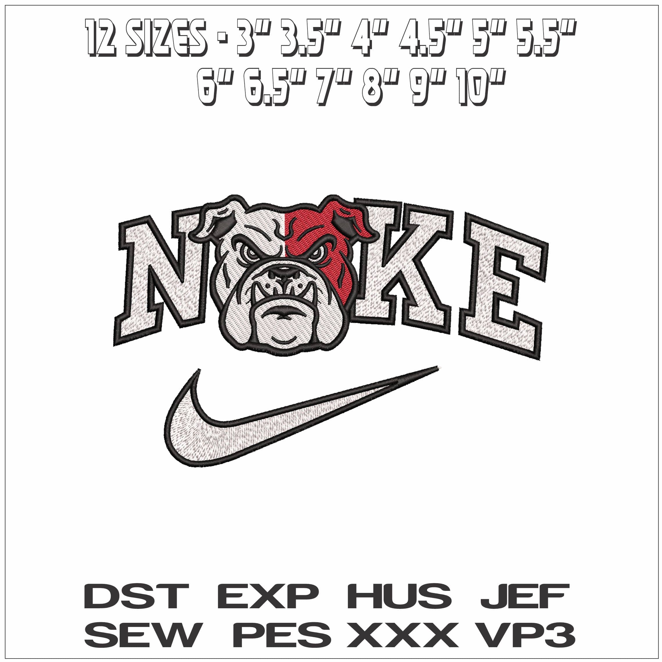 Nike Red White Bulldog Face- Elegant embroidery design file - instant download — view 2