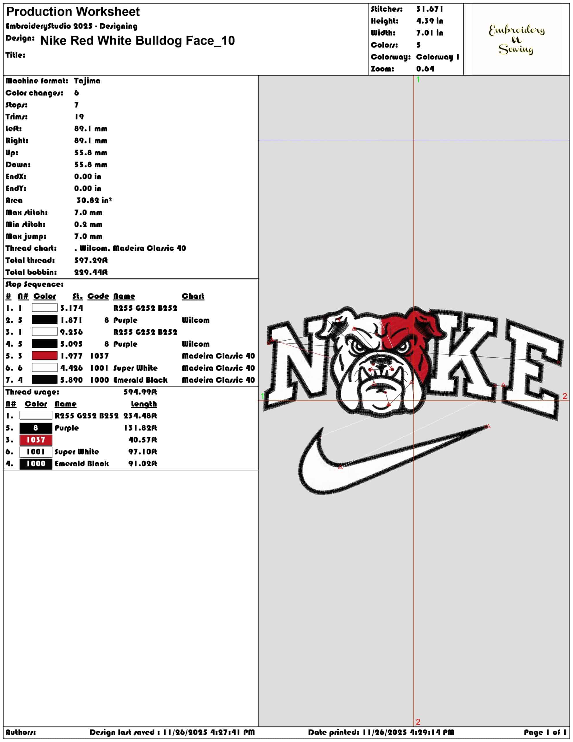 Nike Red White Bulldog Face- Elegant embroidery design file - instant download — view 3