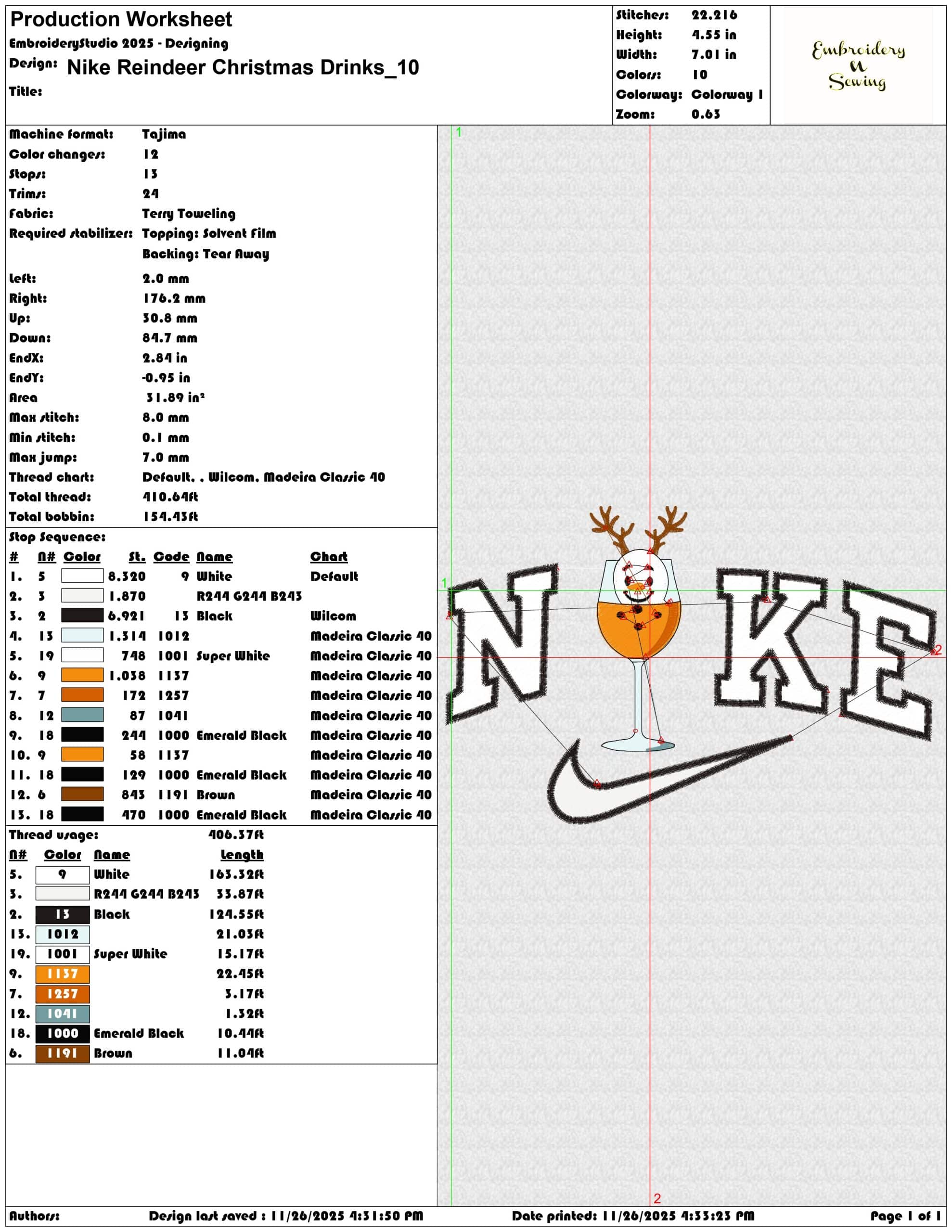 Nike Reindeer Christmas Drinks- Elegant embroidery design file - instant download — view 3