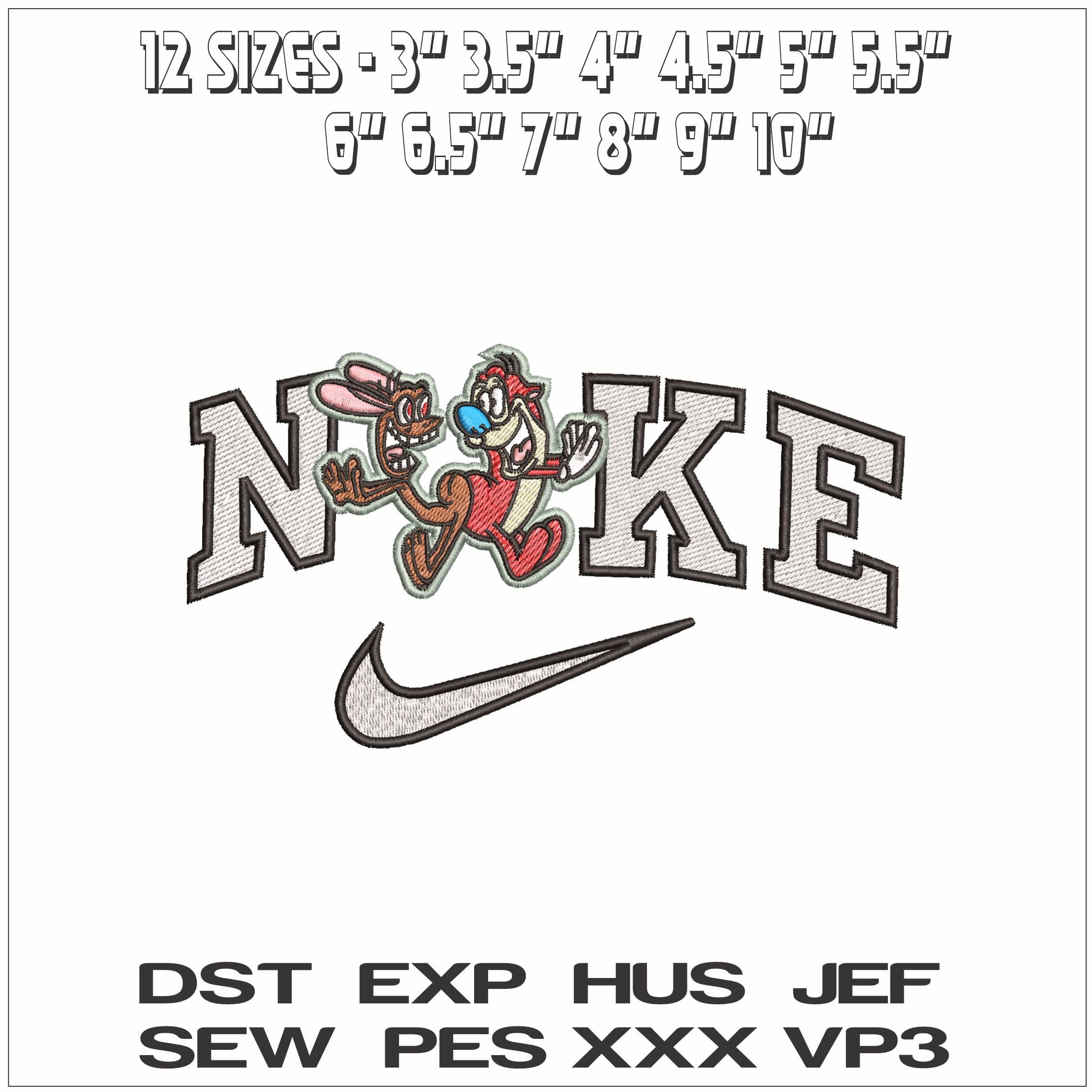Nike Ren and Stimpy- Elegant embroidery design file - instant download — view 2