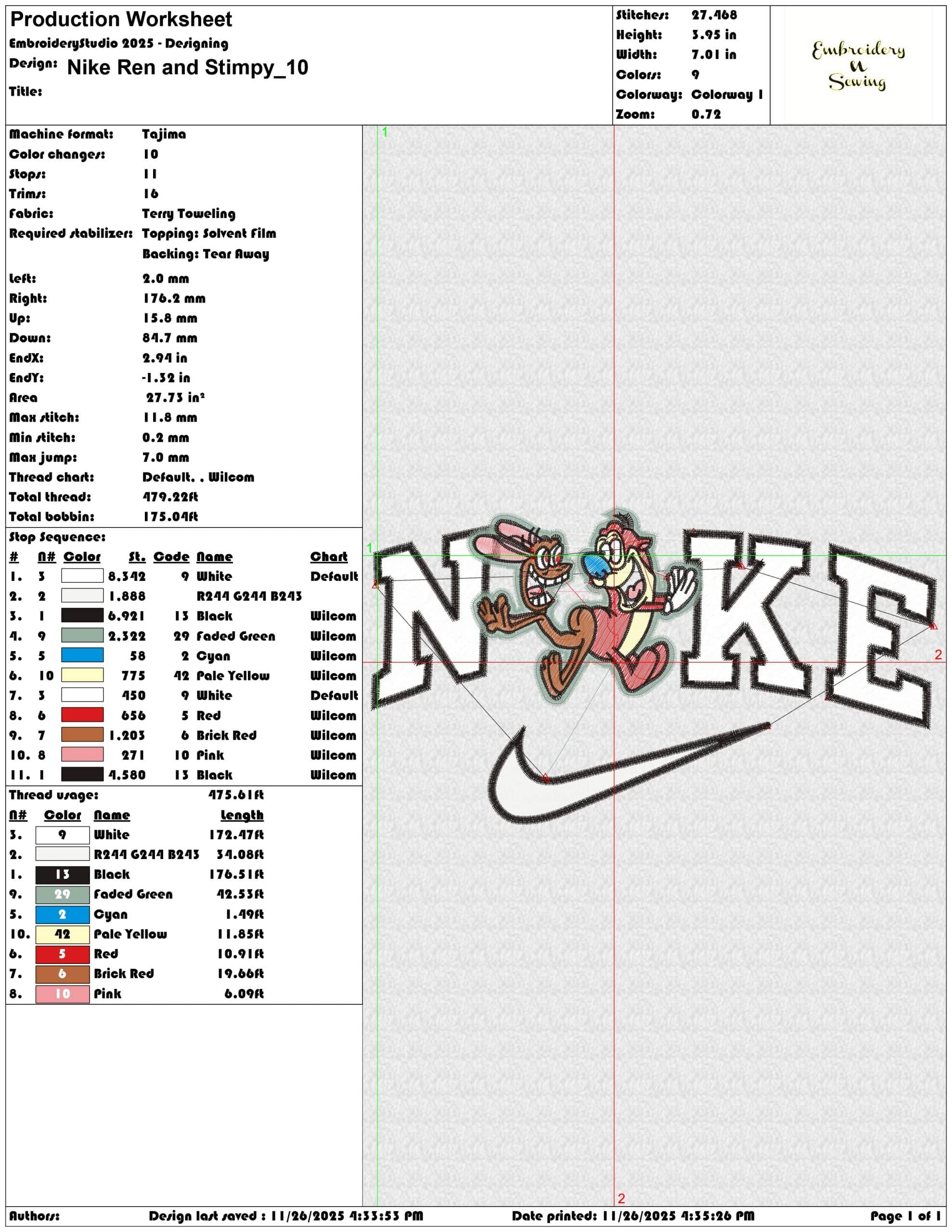 Nike Ren and Stimpy- Elegant embroidery design file - instant download — view 3