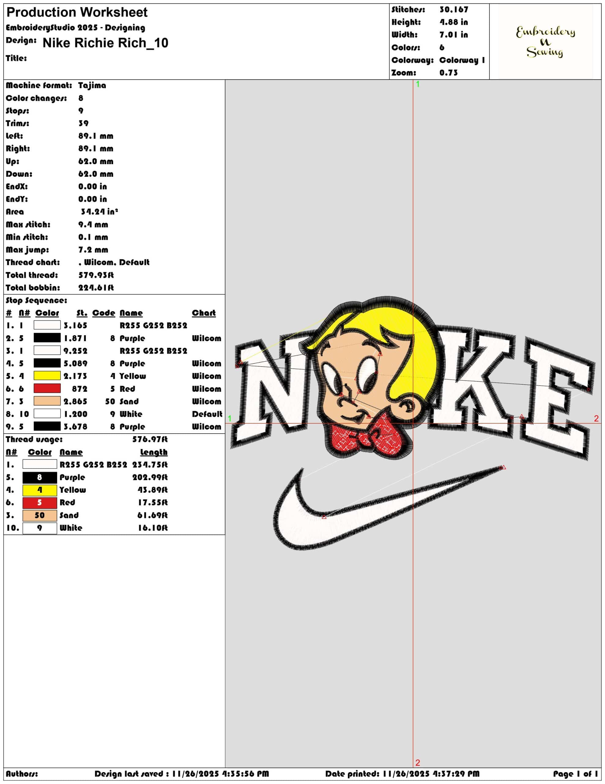 Nike Richie Rich- Elegant embroidery design file - instant download — view 3