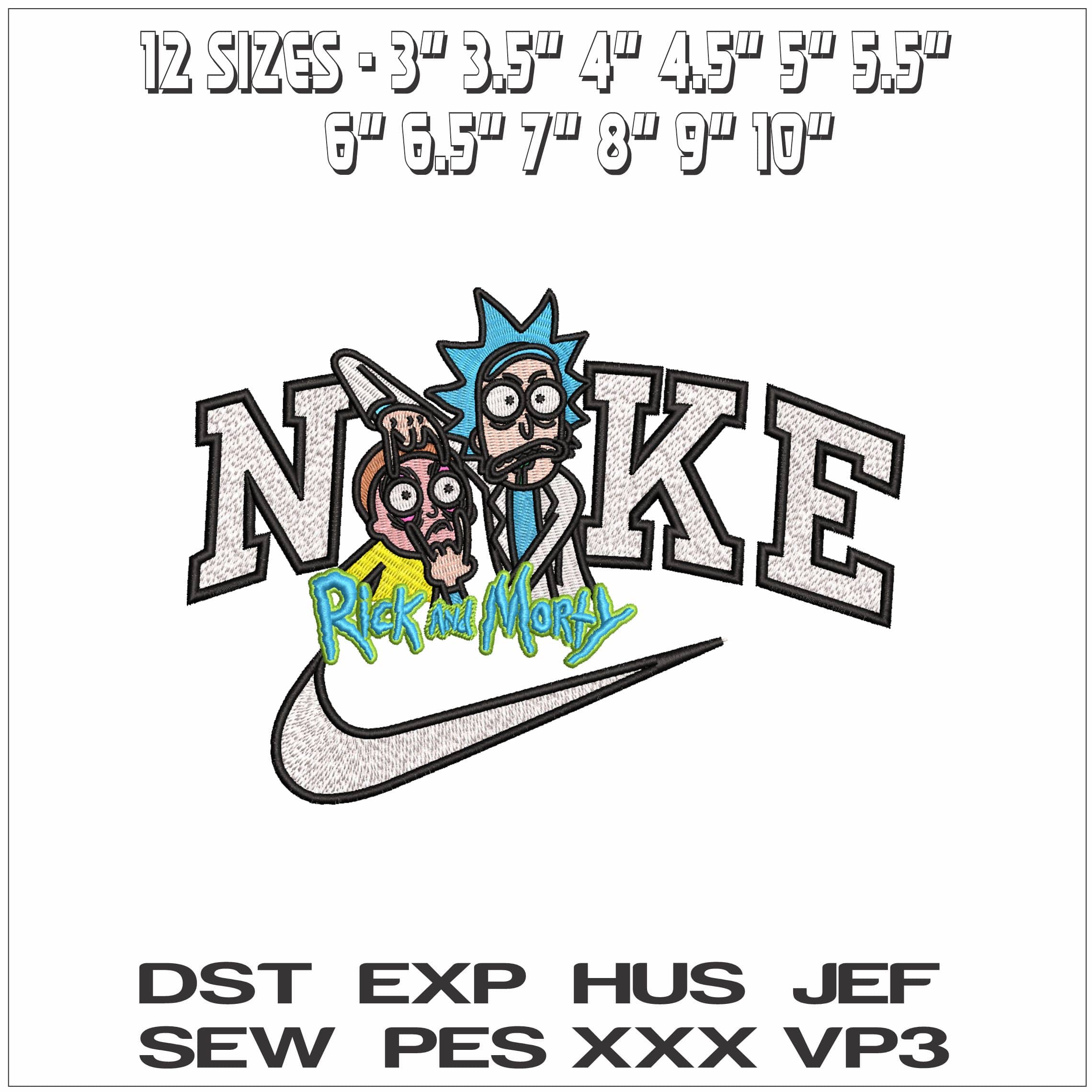 Nike Rick and Morty Cartoon- Elegant embroidery design file - instant download — view 2