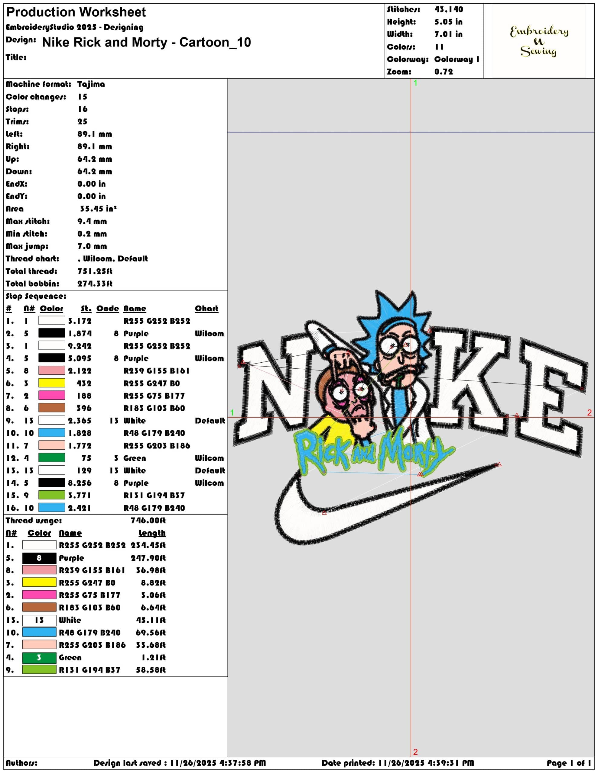 Nike Rick and Morty Cartoon- Elegant embroidery design file - instant download — view 3