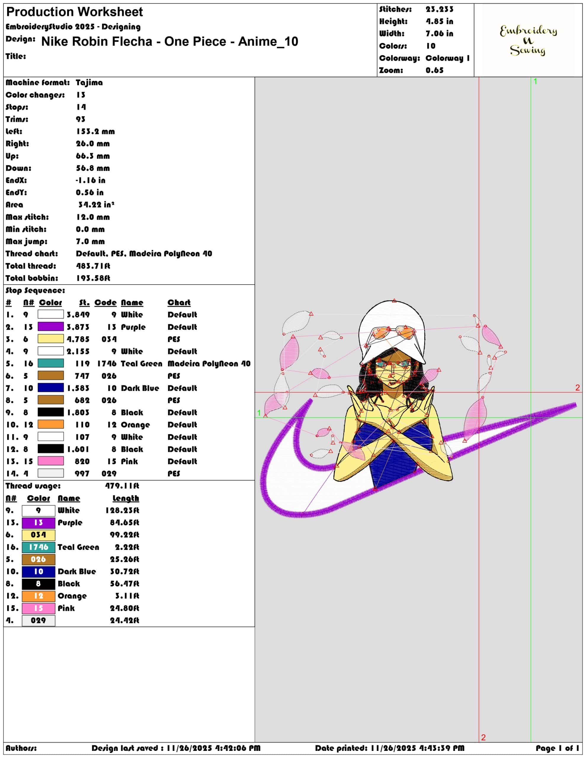Nike Robin Flecha One Piece Anime- Elegant embroidery design file - instant download — view 3