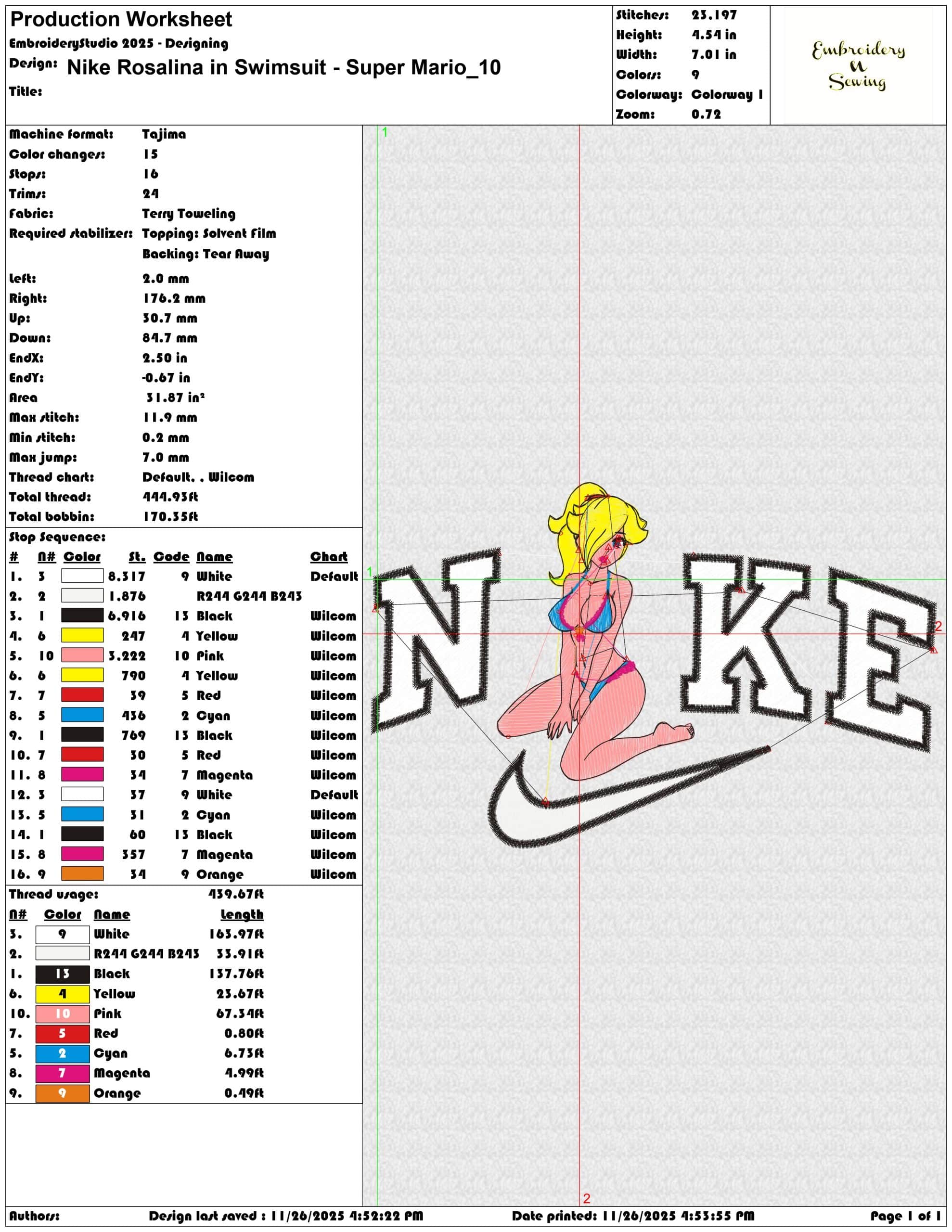Nike Rosalina in Swimsuit Super Mario- Elegant embroidery design file - instant download — view 3