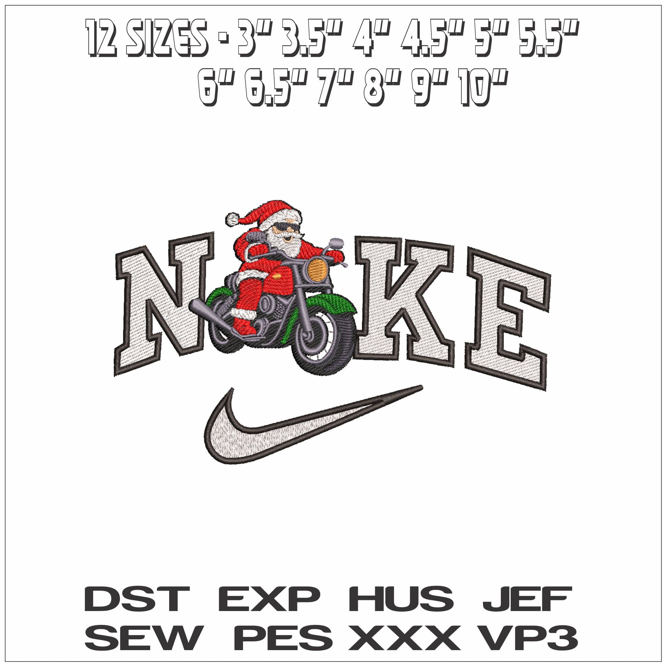 Nike Santa Charging on a Motorbike- Elegant embroidery design file - instant download — view 2